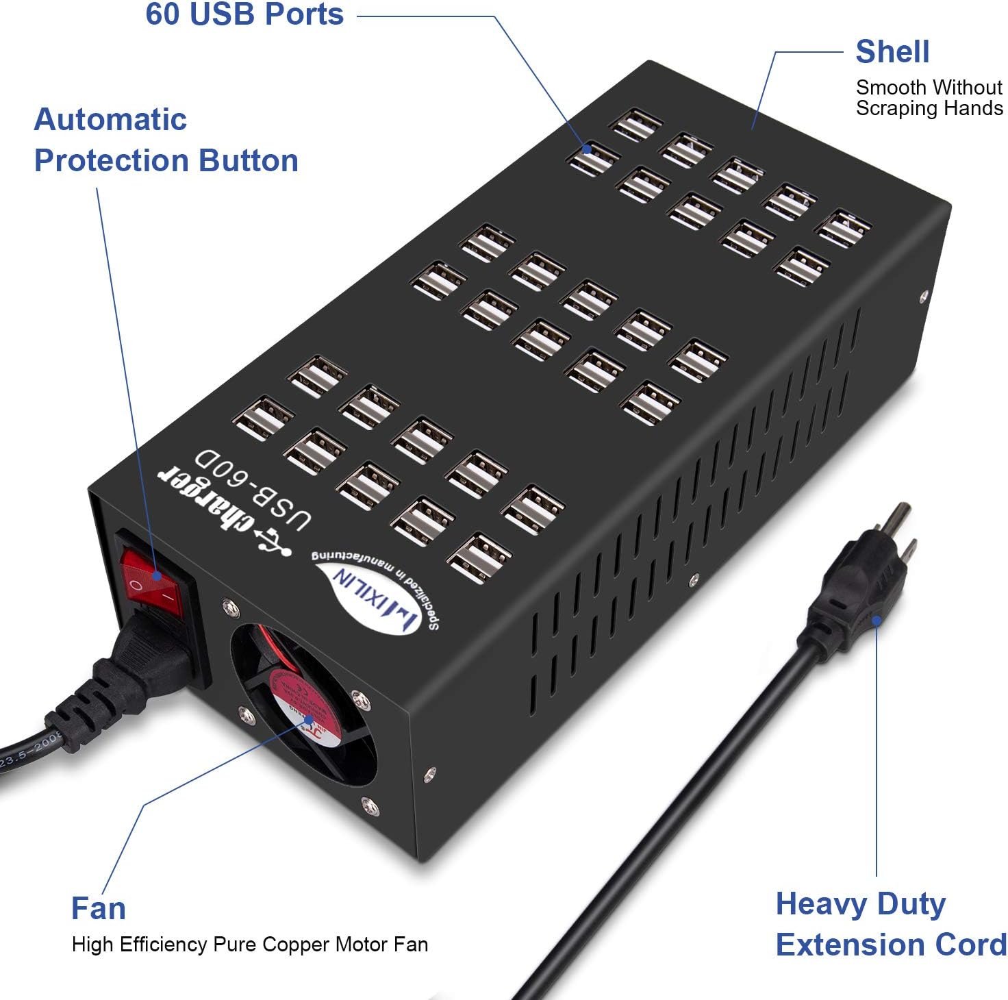 60 Ports USB Charging Station with Intelligent Protection, Multi-Port USB Charging Station Organizer for Hotel School Shopping Malls - Image 3