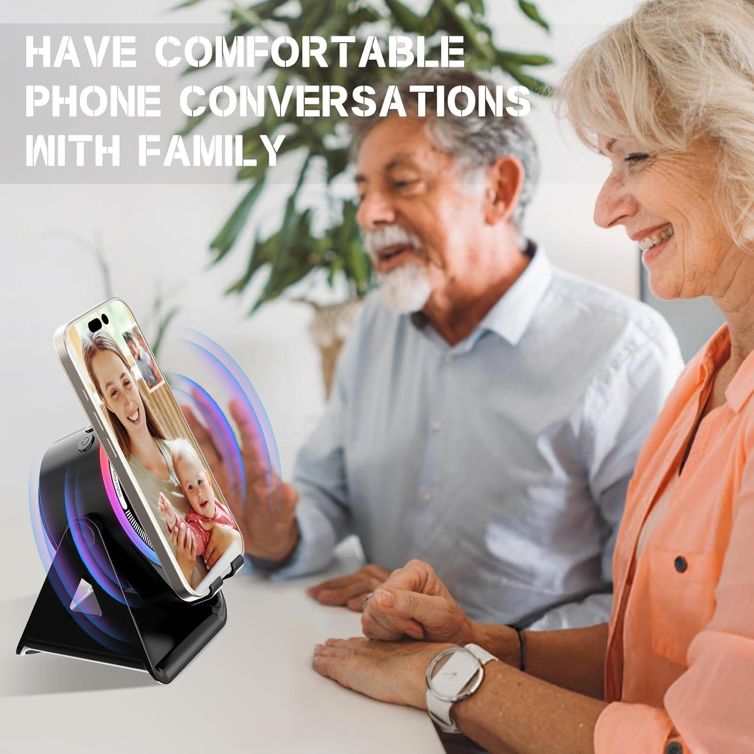 Wireless Induction Speaker, 5-in-1 Bluetooth 5.3 Phone Stand with 360° Rotation & RGB Ambient Light - Cool Tech Gadgets Gifts for Men Women Dad Mom - Compatible iPhone/Android/iPad/Samsung (Black) - Image 5