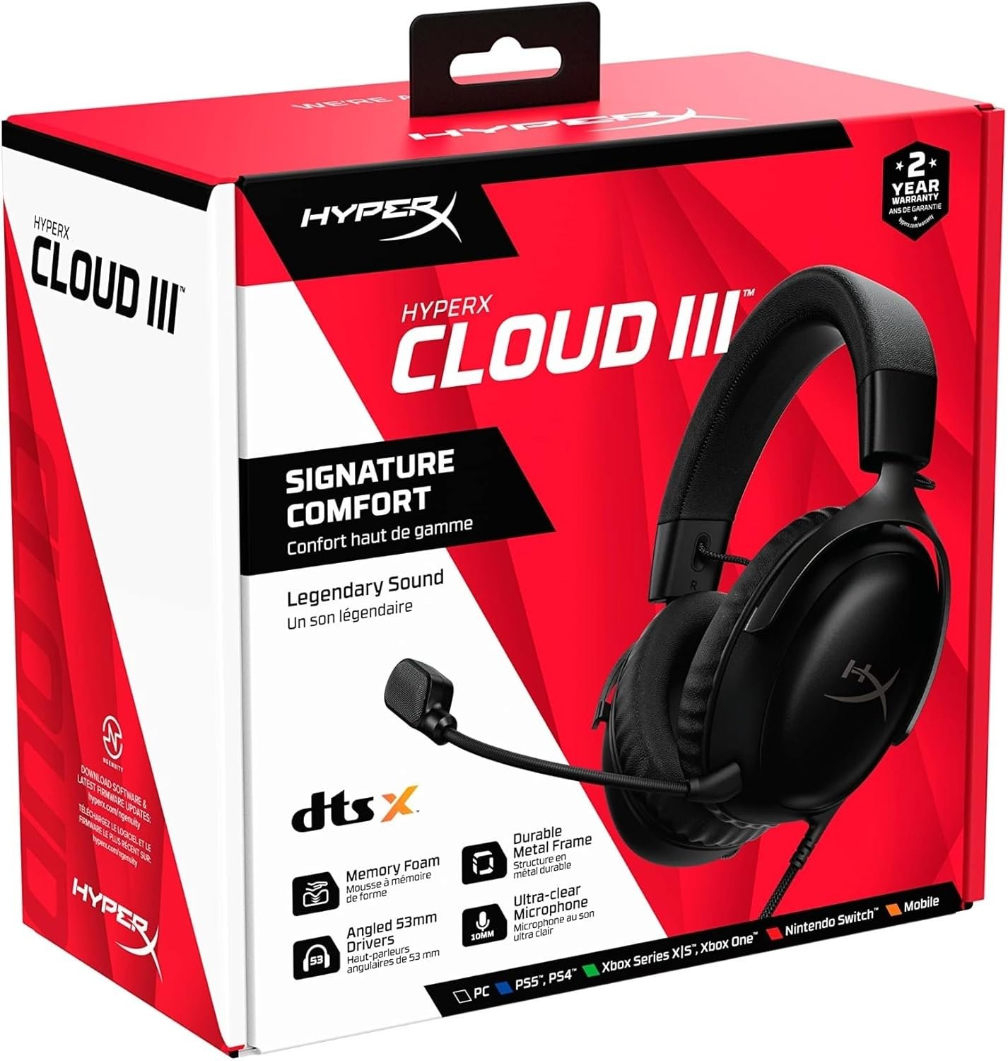 HyperX Cloud III – Wired Gaming Headset, PC, PS5, Xbox Series X|S, Angled 53mm Drivers, DTS Spatial Audio, Memory Foam, Durable Frame, Ultra-Clear 10mm Mic, USB-C, USB-A, 3.5mm – Black - Image 10