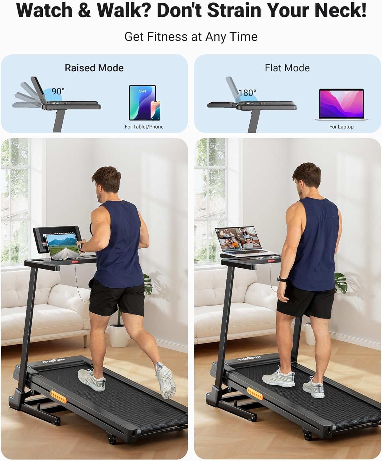 THERUN Treadmill with Incline, Incline Treadmill,Treadmills for Home, 3.0 HP Brushless Motorized Treadmills for Quiet Running, 300LBS Weight Capacity - Image 4