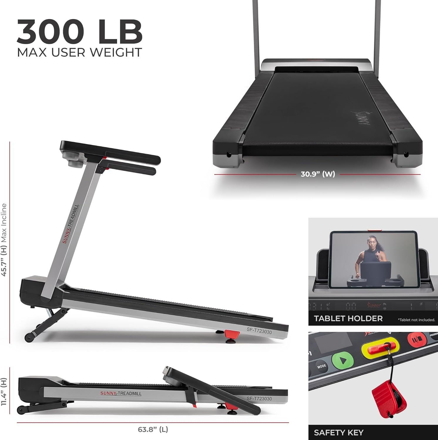 Sunny Health & Fitness Fully Assembled OneClick-Fold 20" Smart Treadmill with Auto Incline & SunnyFit App - Image 7