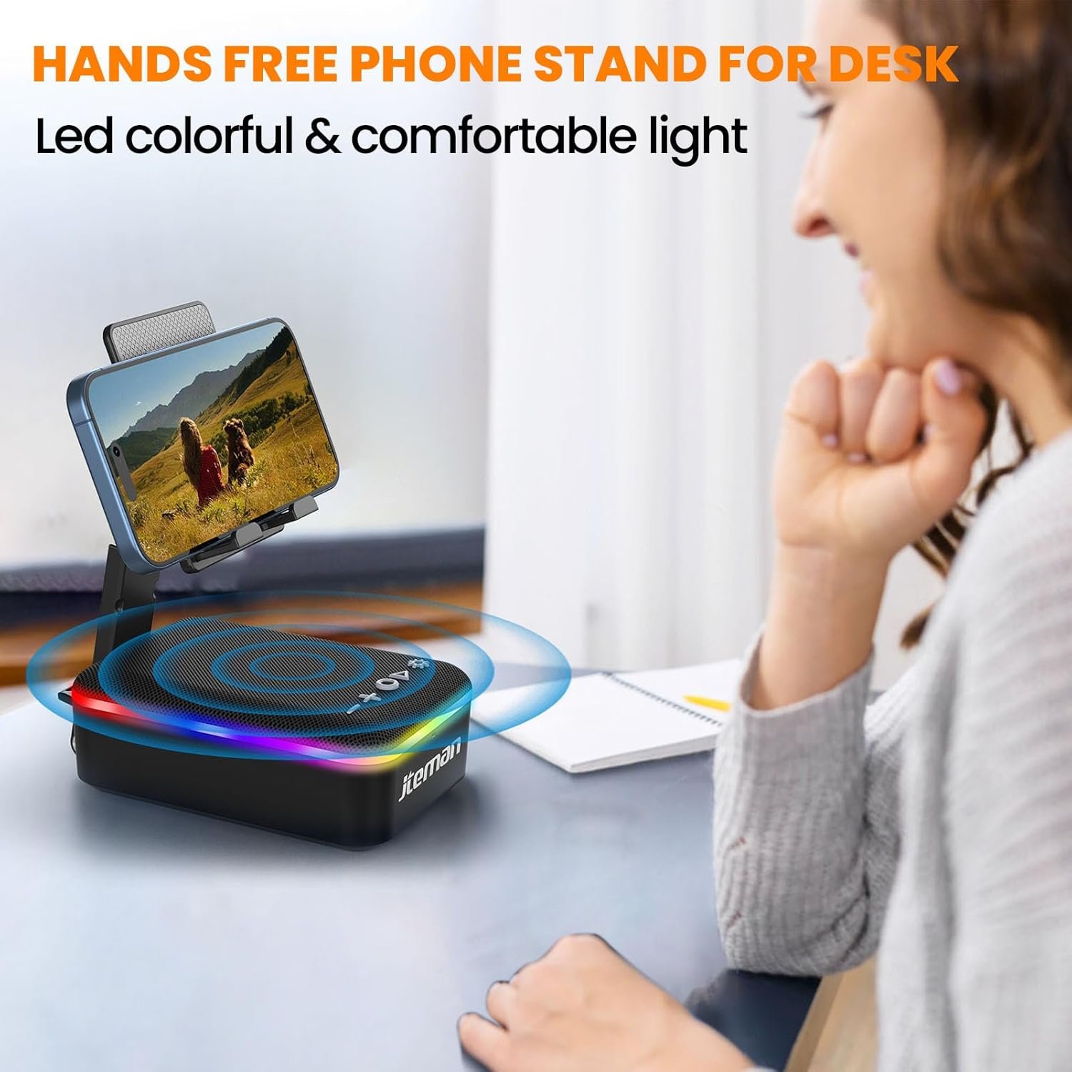 JTEMAN Gifts for Men Women,Cell Phone Stand with Bluetooth Speaker,LED Light,and Lanyard,Cool Tech Gadgets,Unique Birthday Gifts for Men Husband Mom Dad - Image 6