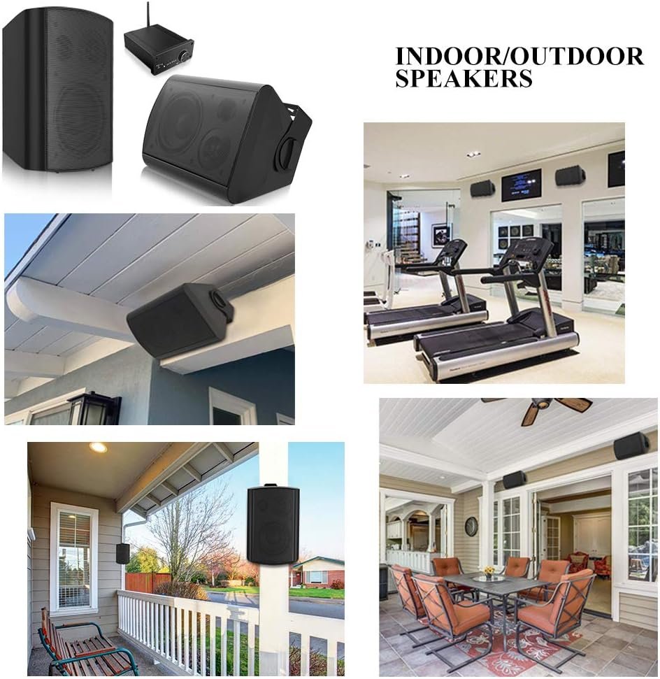 pohopa 5.25 Inch Outdoor Speakers with Bluetooth Stereo Amplifier Receiver | All-Weather Durability | Broad Sound Coverage | Speed-Lock Mounting System (Black) - Image 3