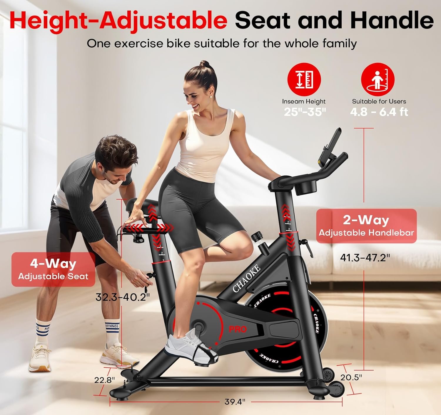 Exercise Bike, CHAOKE Quiet Adjustable Magnetic Resistance Stationary Bike for Home Cardio with App Compatible, 350LB Weight Capacity Indoor Cycling Bike with Comfortable Seat & Digital Display - Image 6