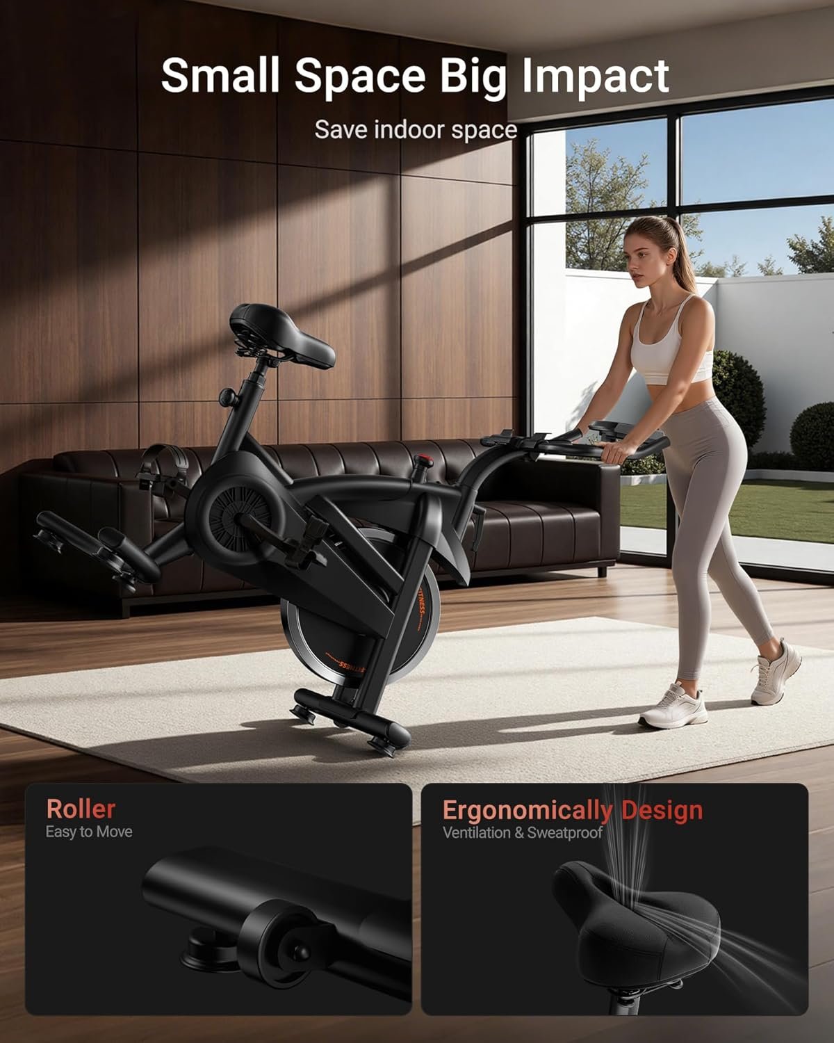 Exercise Bike,Brake Pad Stationary Bike for Home with 0-100 Resistance & App, Silent Belt Drive Stationary Workout Bike for Home with Comfort Seat, Low Noise Indoor Cycling Bike with Heart Rate / Tablet & Bottle Holder, 300 LBS Capacity - Image 6