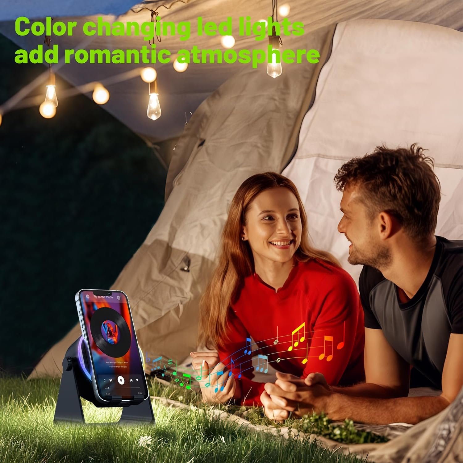 Wireless Induction Speaker, Phone Stand with Bluetooth Speaker Amplifier, Stereo Sound, RGB Ambient Light, 360° Adjustable Phone Holder Compatible with iPhone/iPad/Android/Samsung Galaxy-Black - Image 7