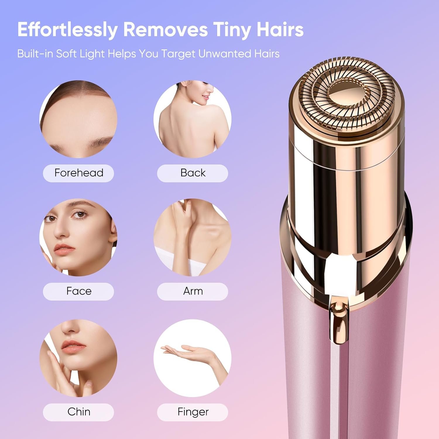 Facial Hair Remover for Women- as Seen on TV Painless Face Shaver -Mini Hair Remover, Electric Razor Shaver Portable Bikini Epilator for Lips, Chin, Armpit, Peach Fuzz, Fingers, Neck, Cheek(Rose Gold) - Image 2