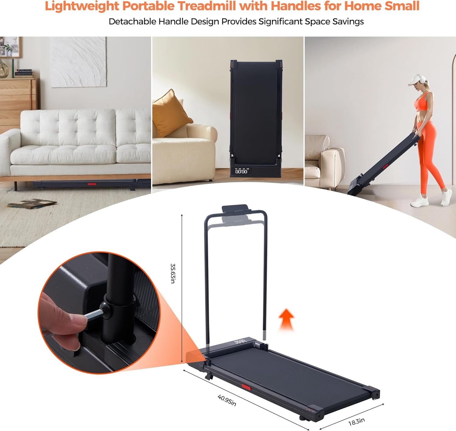 Walking Pad Treadmill with Incline, 2026 Upgrade Portable Under Desk Treadmill for Home Small with Handles, 3.0HP Walking Pad with Handle Bar, 0.6-7.6MPH, 350LBS - Image 5