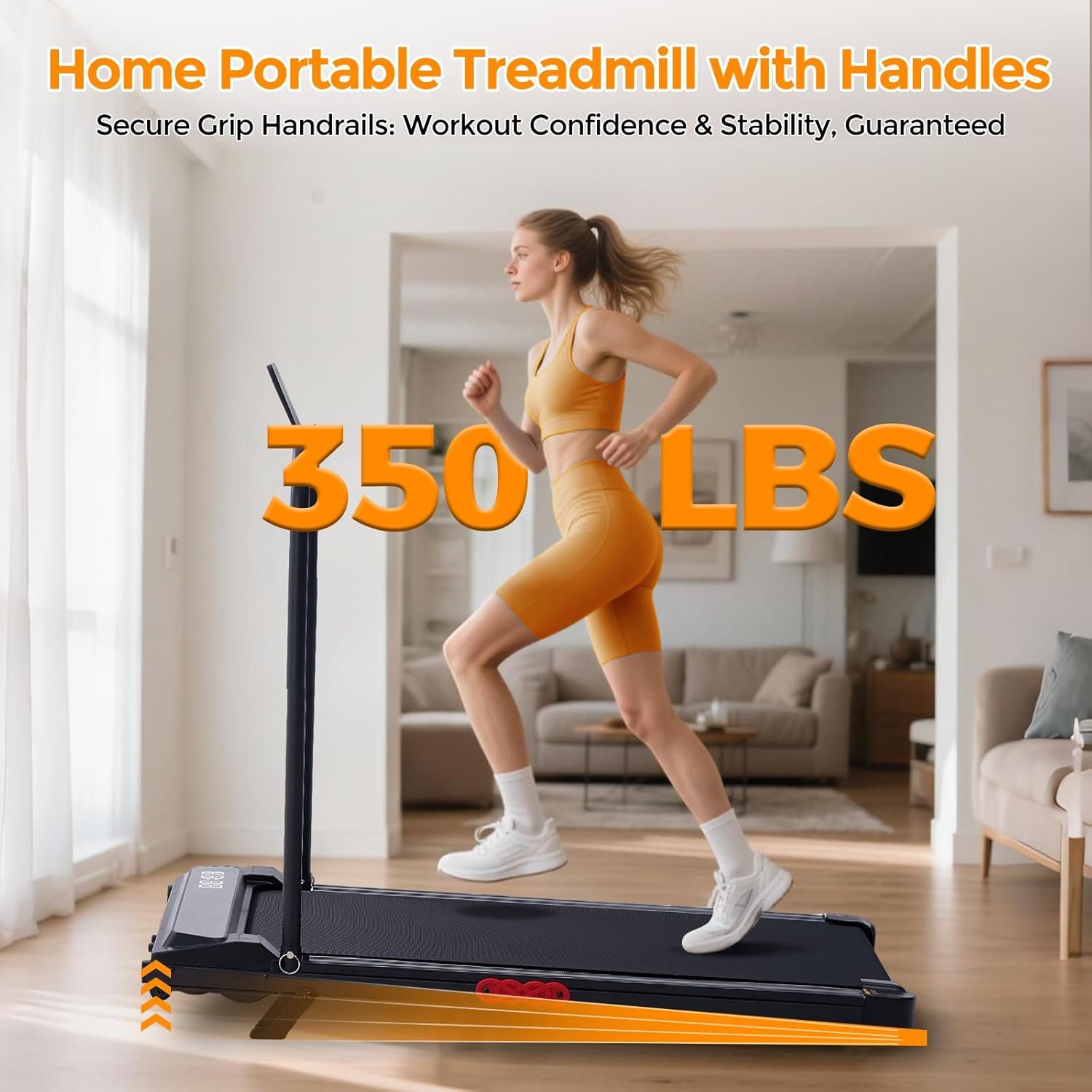 KASSADIN Walking Pad with Handle Bar, 2026 Upgrade Portable Small Treadmill with Handles for Home Small, 3.0HP Under Desk Walking Pad Treadmill with Incline, 0.6-7.6MPH, 350LBS - Image 4