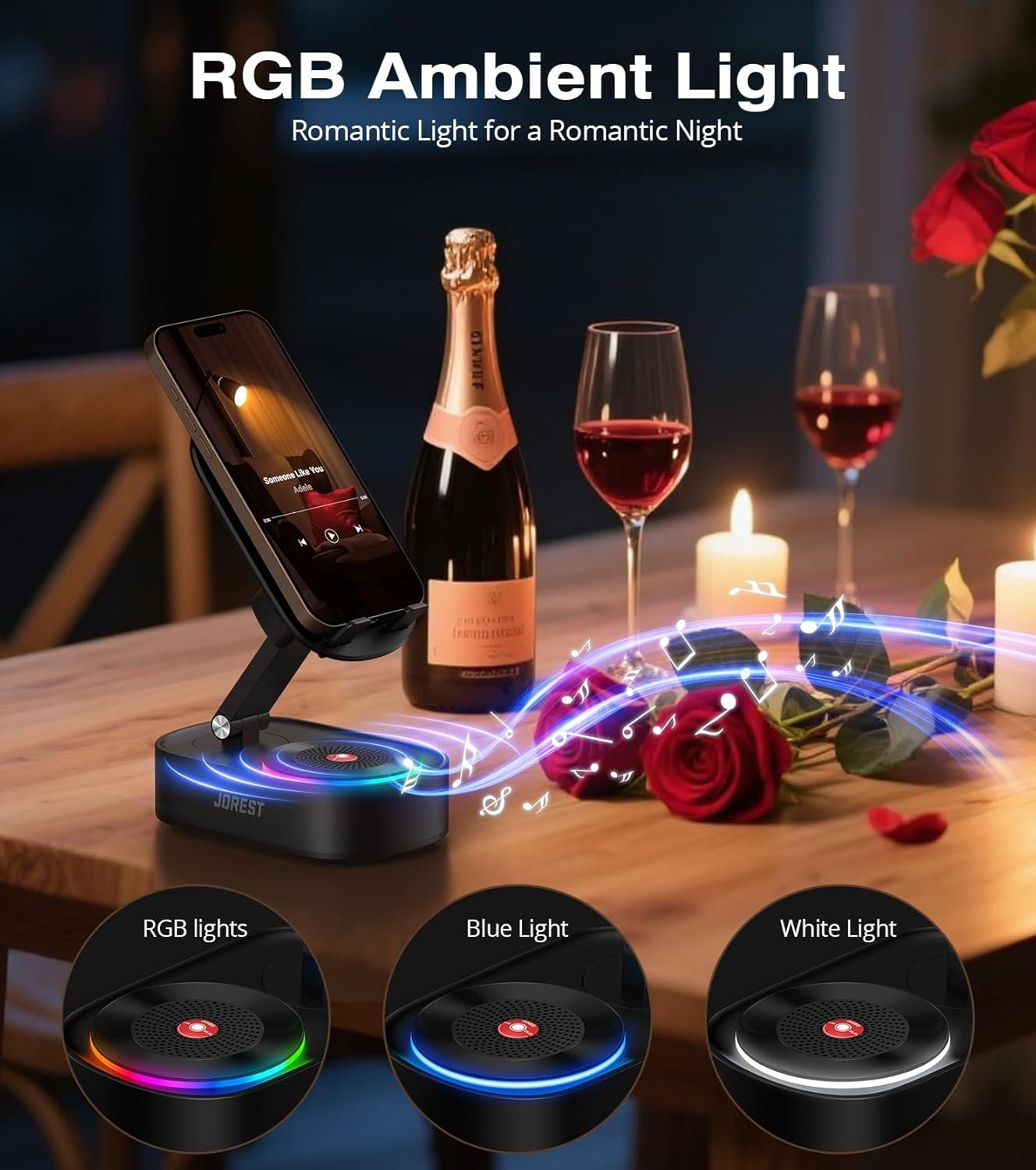 Jorest Wireless Induction Speaker,Cell Phone Stand with Bluetooth Speaker,Valentine's Gifts for Older Men Women Teenage Boy,Ampilifer Gadget Foldable with iPhone/Ipad,Birthday Gift for Dad Father - Image 8