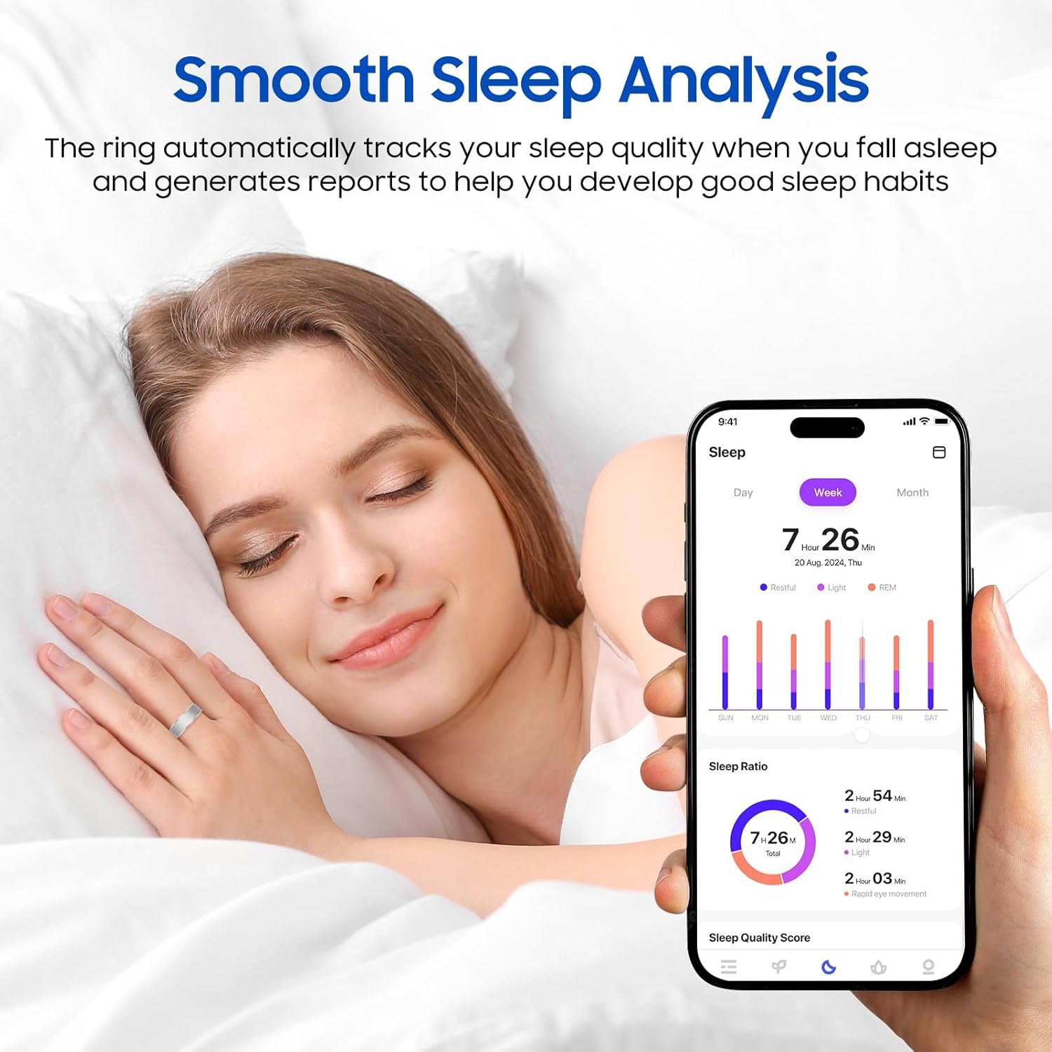 Smart Health Ring, Featuring Stress and Sleep Monitoring Functions, Compatible with iOS and Android,Waterproof Fitness Tracker for Women & Men, No Subscription Fee. (Silver, 9) - Image 5