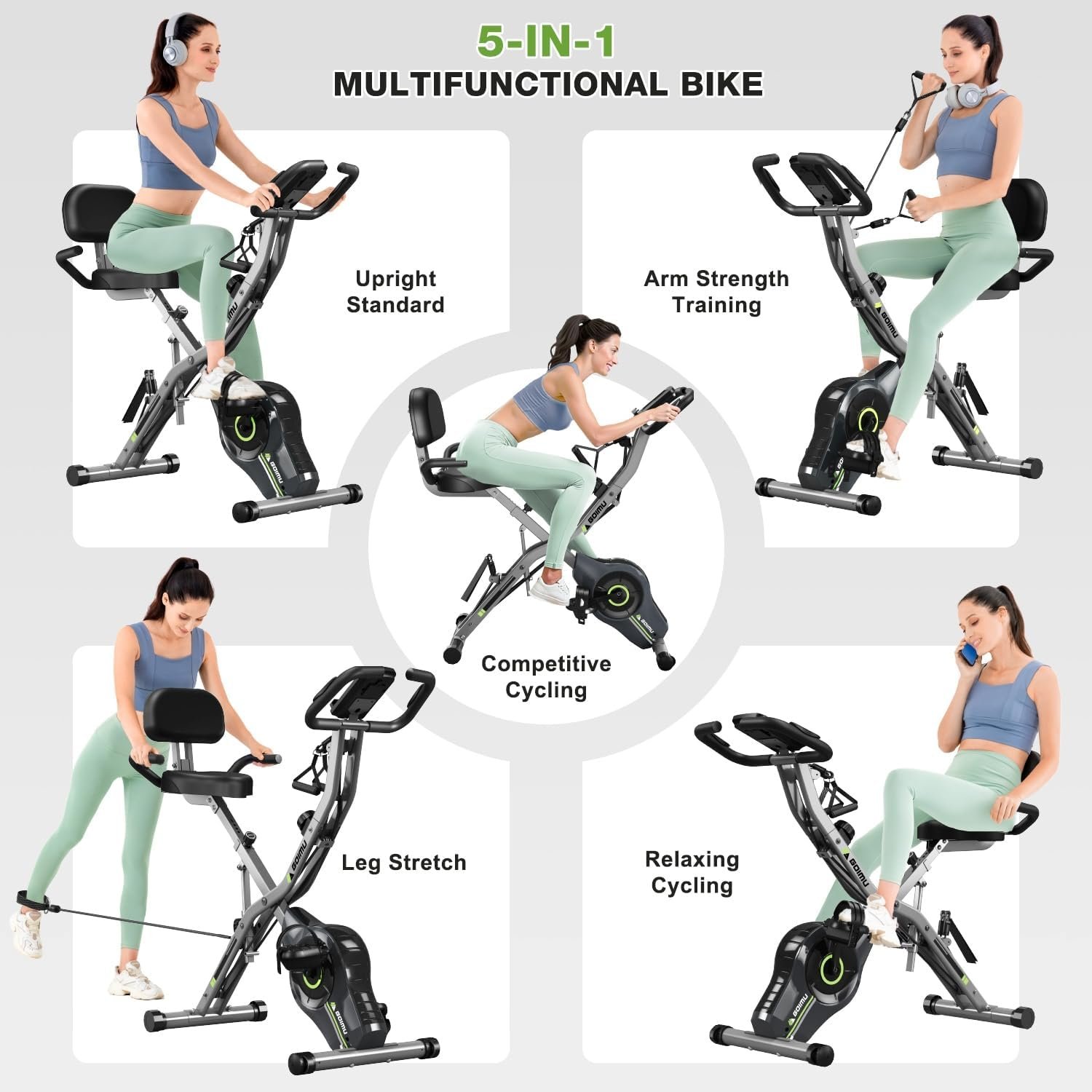 Exercise Bike, 5 in 1 Foldable Stationary Bike for Seniors, 16-Level Adjustable Magnetic Resistance, Indoor Workout Bike with 330LB Capacity, Comfortable Seat Backrest X-bike - Image 3