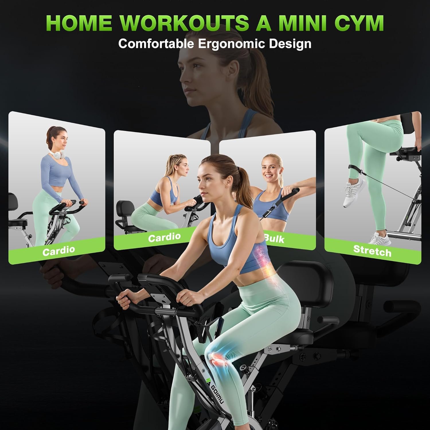 Exercise Bike, 5 in 1 Foldable Stationary Bike for Seniors, 16-Level Adjustable Magnetic Resistance, Indoor Workout Bike with 330LB Capacity, Comfortable Seat Backrest X-bike - Image 9