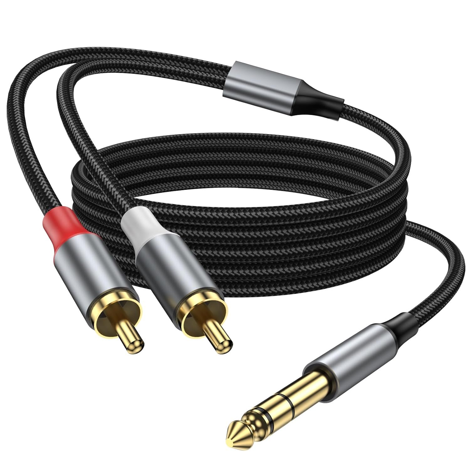 1/4" to Dual RCA Audio Cable 3.3FT, 6.35mm Stereo Jack to RCA Male Audio Y Splitter Cable for AV Receiver, Amplifier, Speaker.