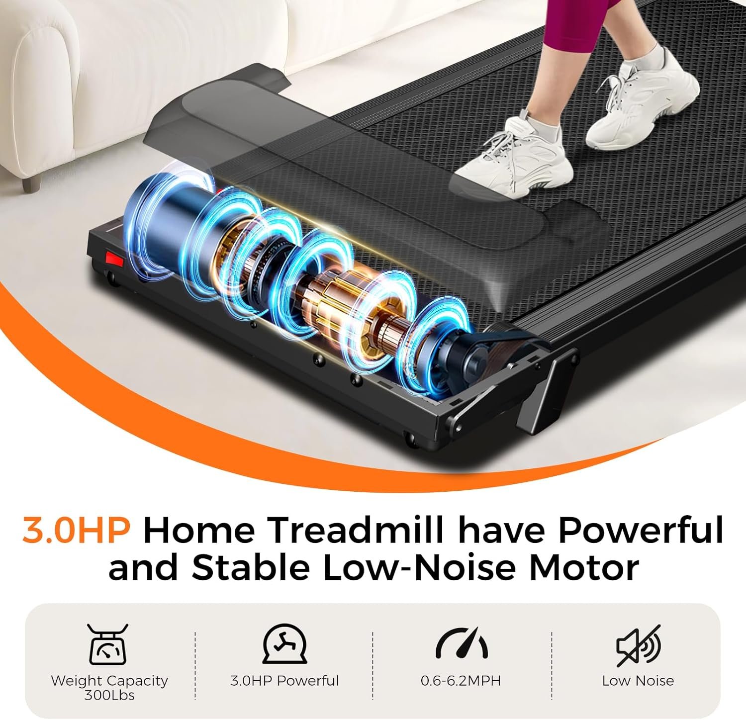 Aiteid Treadmill with Incline,3.0HP Small Treadmills for Home,Portable Electric Treadmill with Handles,Lightweight Walking Pad,Compact Running Treadmills,Walking Pad with Handle,300LBS Capacity - Image 2