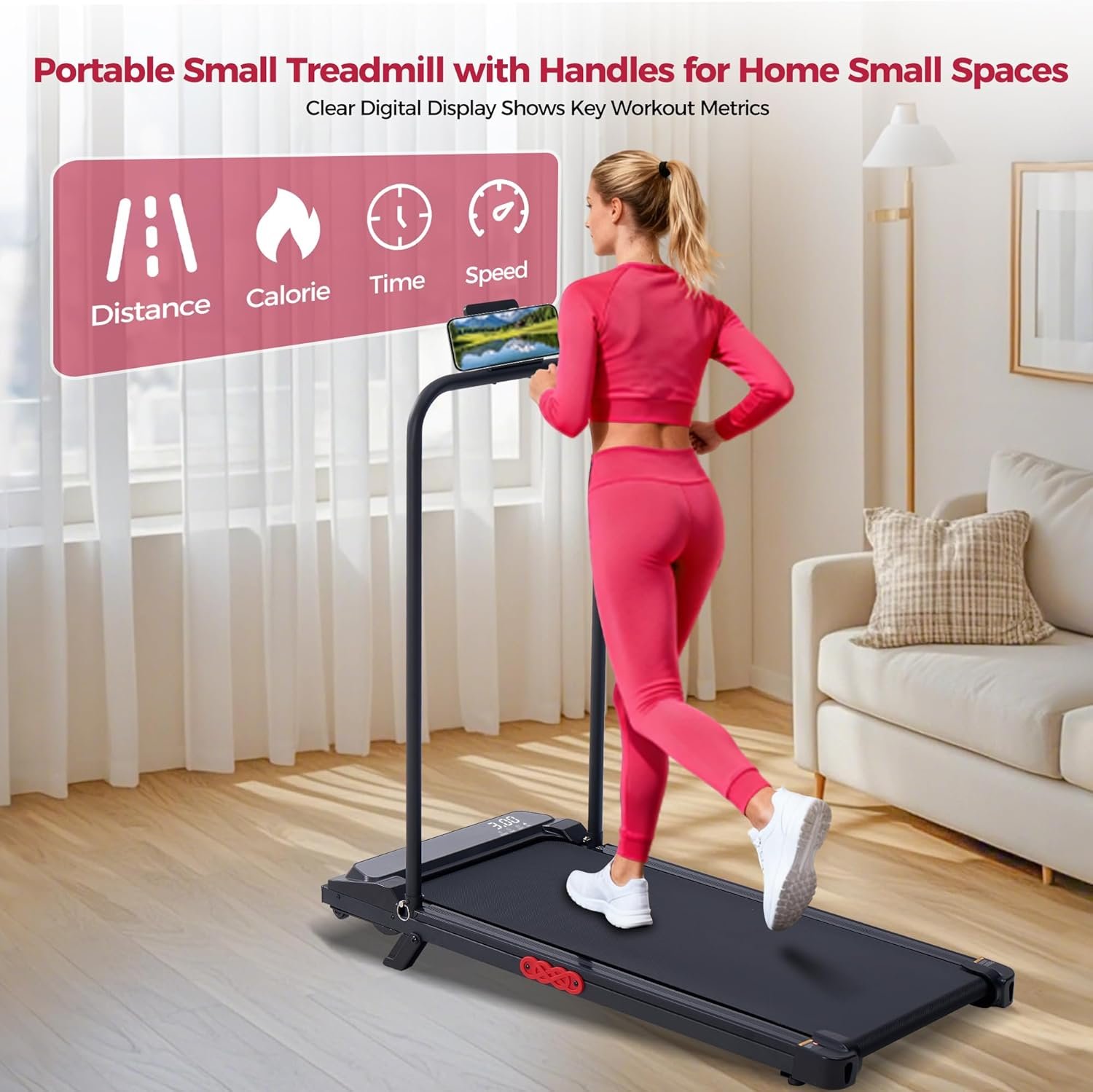 Walking Pad with Handle Bar and Incline, 3.0HP Under Desk Treadmill for Home Small Space, 0.6-7.6MPH Portable Walking Pad Treadmill with Handles, 350LBS, 2026 Upgrade - Image 3