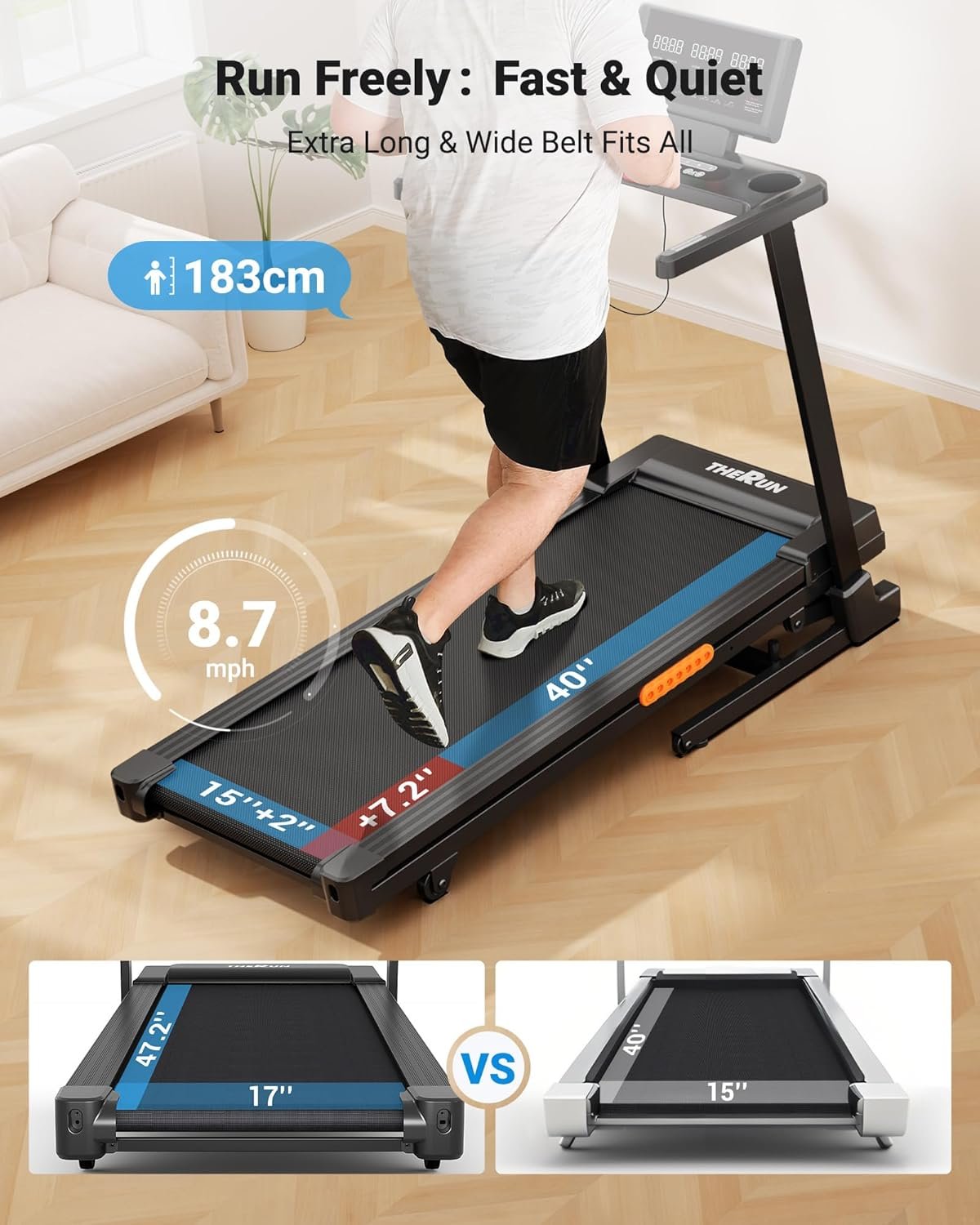 THERUN Treadmill with Incline, Incline Treadmill,Treadmills for Home, 3.0 HP Brushless Motorized Treadmills for Quiet Running, 300LBS Weight Capacity - Image 5