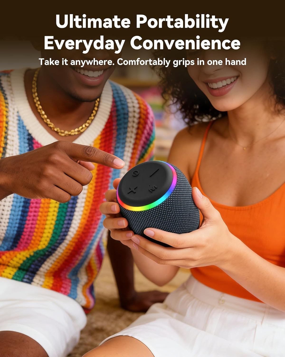 BassBloom Room 3 Portable Bluetooth Speaker, IPX6 Waterproof, TWS Pairing, 12W Powerful Stereo Sound with RGB Lights, Bluetooth 5.4, All-Day Playtime, Ideal for on Any Surface at Home - Image 5