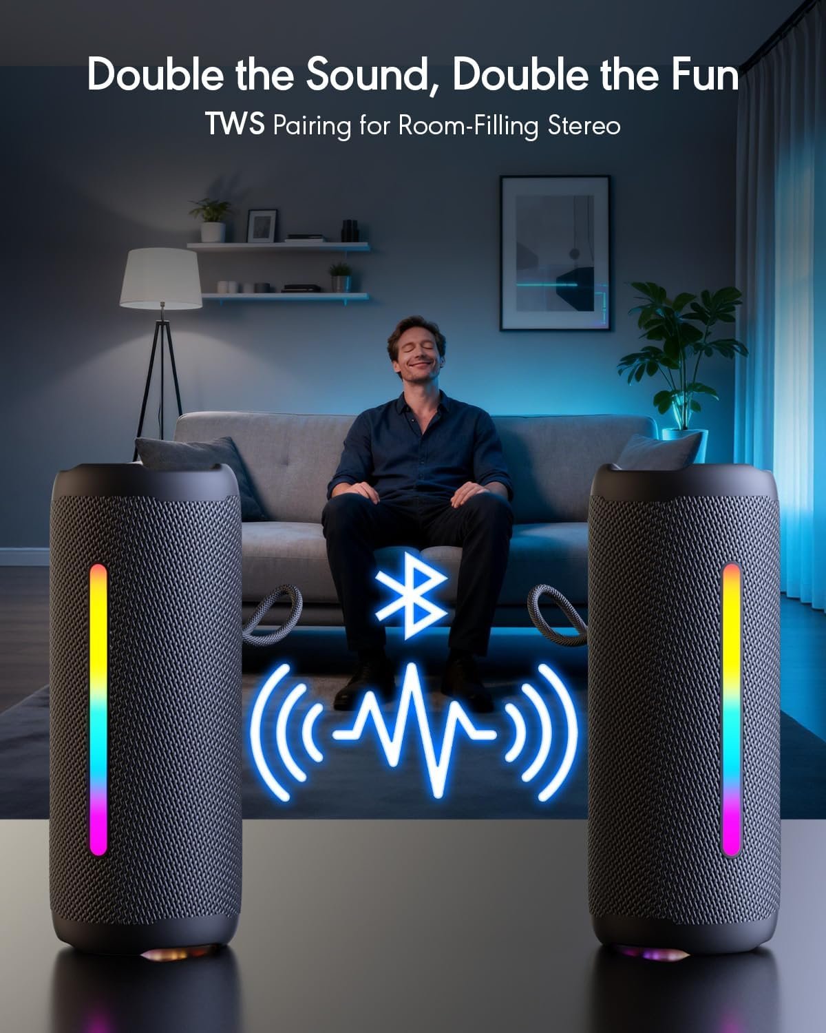 Portable Bluetooth Speaker, IPX7 Waterproof Wireless Speaker, 30W Loud Stereo Sound with Deep Bass, RGB Lights, Bluetooth 5.4, EQ Mode for Home/Party/Outdoor, Birthday Gifts for Men Women(Black) - Image 4
