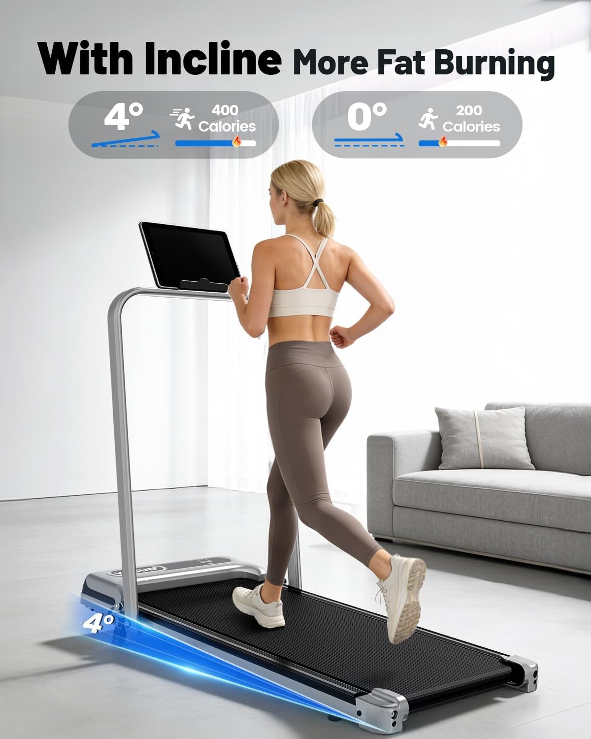 Yagud Walking Pad, Walking Pad Treadmill for Home Office, Portable Under Desk Treadmill with Remote Control and LED Display, Walking Jogging Running Machine - Image 3
