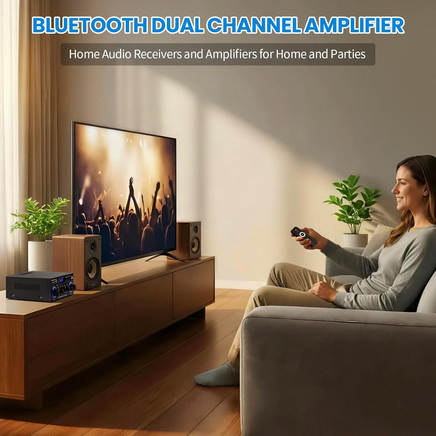 Amp10 Amplifier Home Audio,400W Power Amplifier 2 Channel Stereo Receiver with Bluetooth 5.0,Active Subwoofer Output, FM Radio, USB/SD/AUX, MIC, Remote Control for Home Theater - Image 4