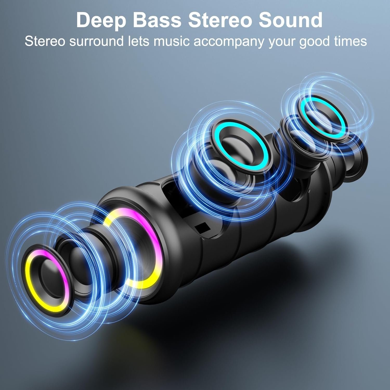 Portable Bluetooth Speaker, Bluetooth 5.4 Wireless Speaker with 20W HD Loud Stereo Sound, 20H Playtime, IP7 Waterproof, LED Lights, TWS Pairing, Built-in Mic, for Outdoor, Party, Home, Gift, Blue - Image 2