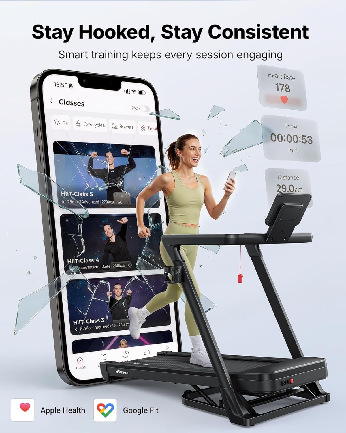 MERACH Treadmill with 15/18% Auto Incline, 55"/47"x18"/19" Wide Belt Treadmills, 0.5-8.7MPH/10MPH 3.5HP Brushless Incline Treadmill for Home, 350LBS Foldable Treadmills with Screen & APP & Heart Rate - Image 8
