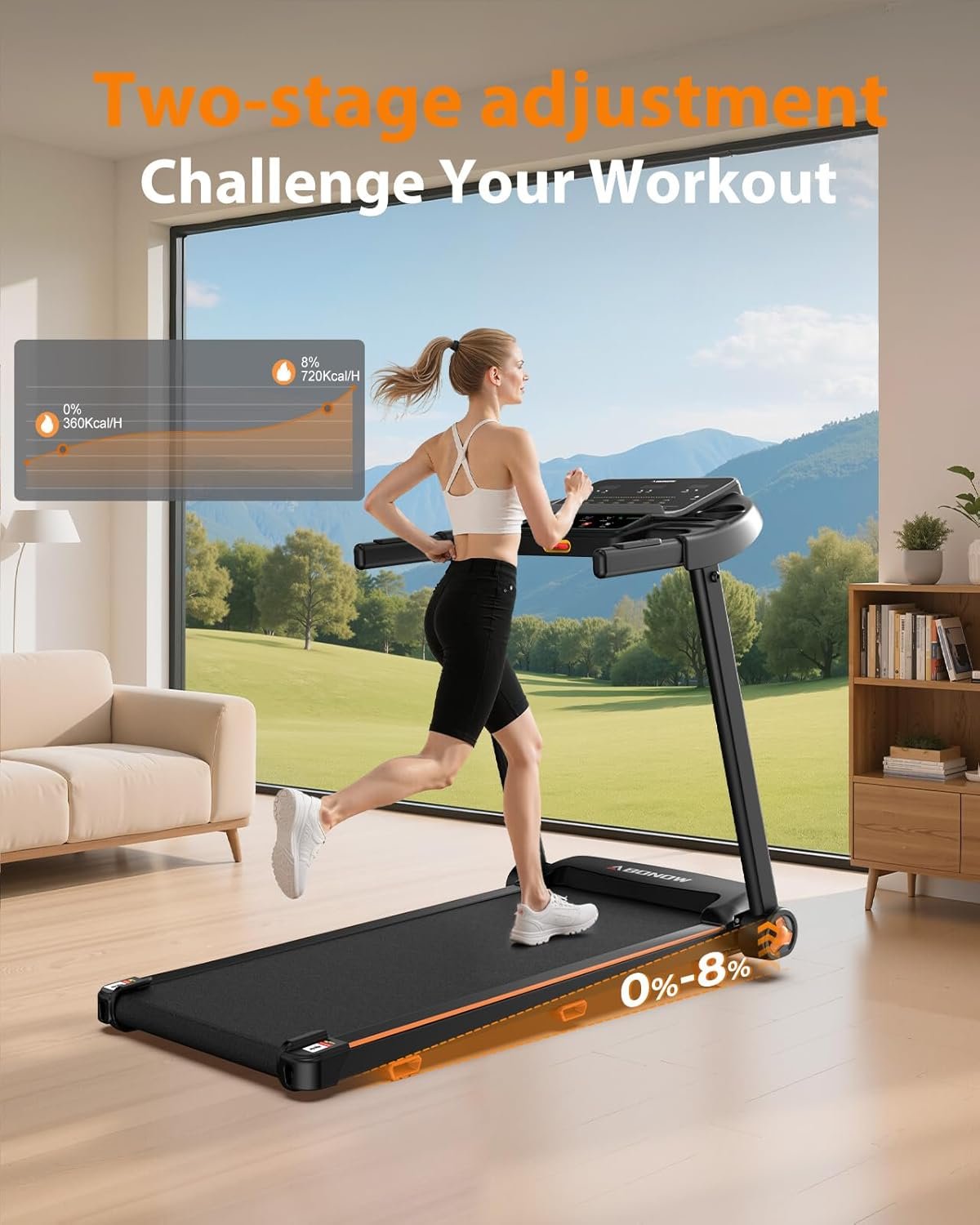 Foldable Treadmill for Home with Incline - Extra Large Dual LED Screen, 8.5MPH Max Speed, Bluetooth Speaker, 280LBS Capacity, 3HP Home Office Treadmills for Running Jogging Walking - Image 2