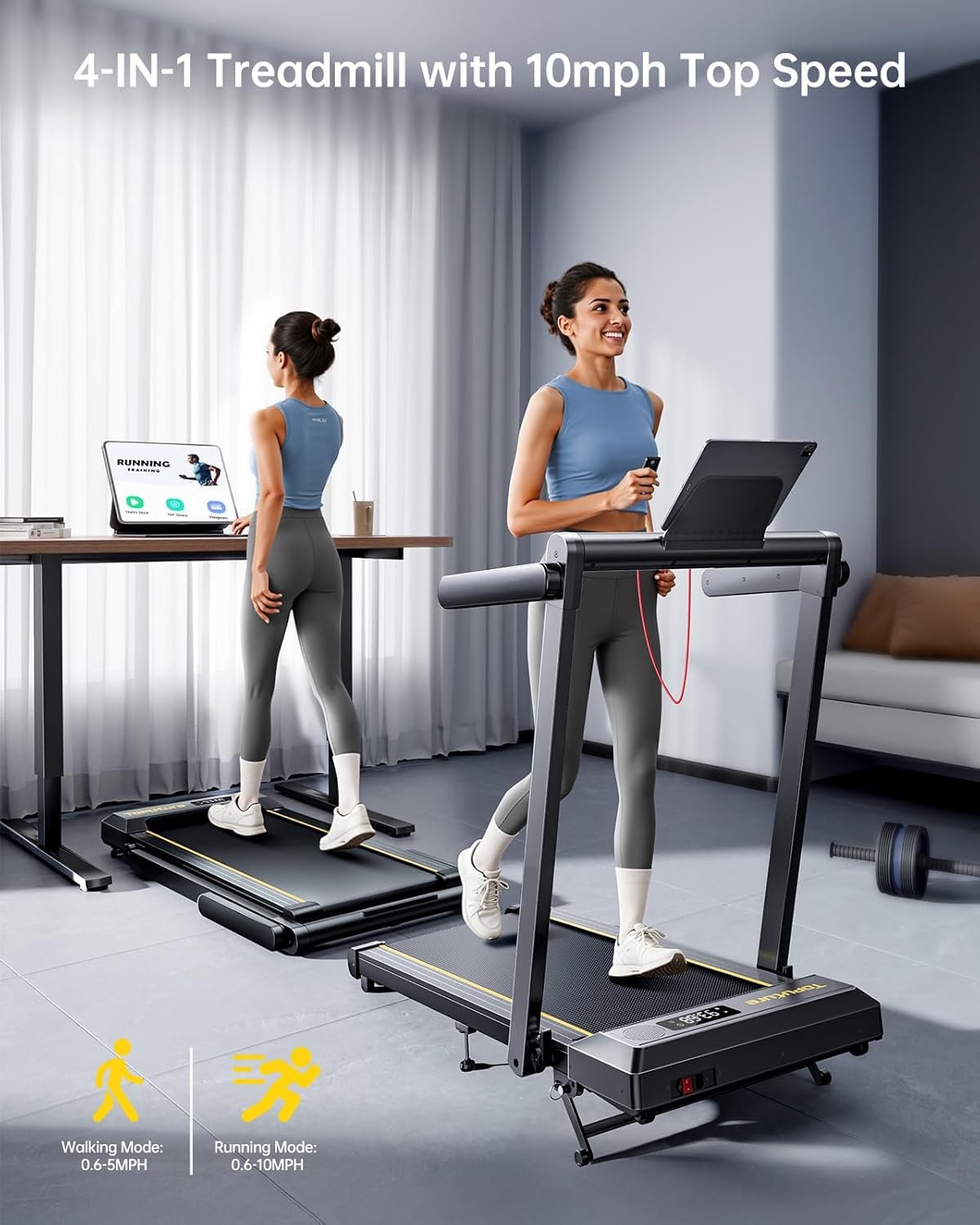 TOPUTURE Walking Pad Treadmill with 12% Incline, 4 in 1 Foldable Treadmill with Handle Bar for Home/Office, Under Desk Treadmills Portable Folding Walking Pad with App & Bluetooth Speaker, 0.6-10MPH - Image 3