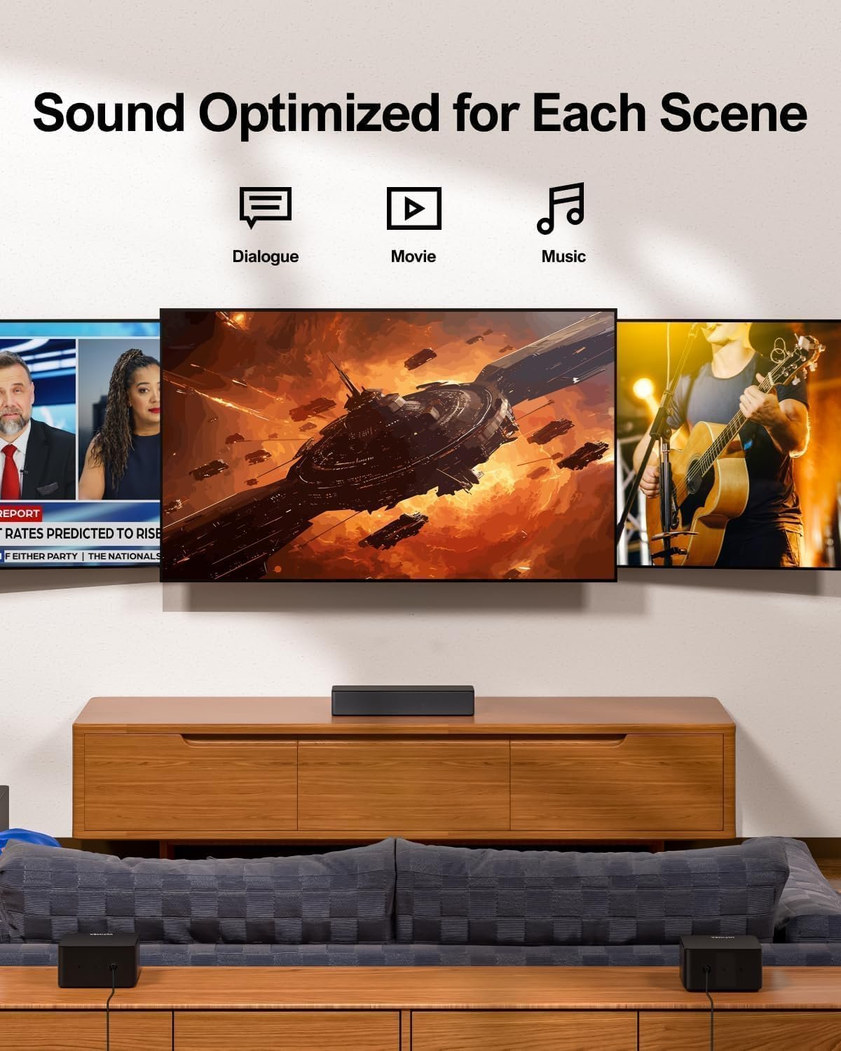 ULTIMEA 5.1 Sound Bar, 410W Dolby Atmos Surround Sound System for TV, 3D Sound Bars for Smart TV w/Subwoofer, Adjustable Surround & Bass, Home Audio w/APP Control, Poseidon D60(New 2025 Version) - Image 4