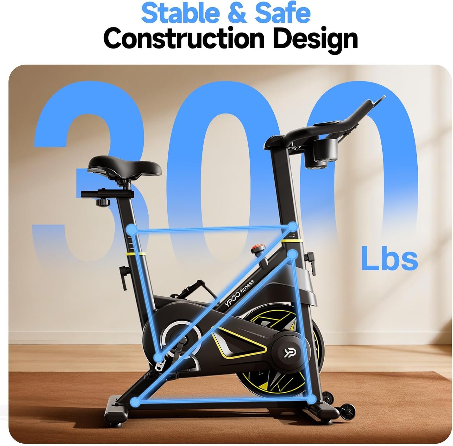 YPOO Exercise Bike, Adjustable Magnetic Resistance Stationary Bikes for Home Cardio with Exclusive App, Indoor Bike with 330lbs Weight Capacity Comfortable Seat, Tablet Mount and Fitness Courses - Image 3