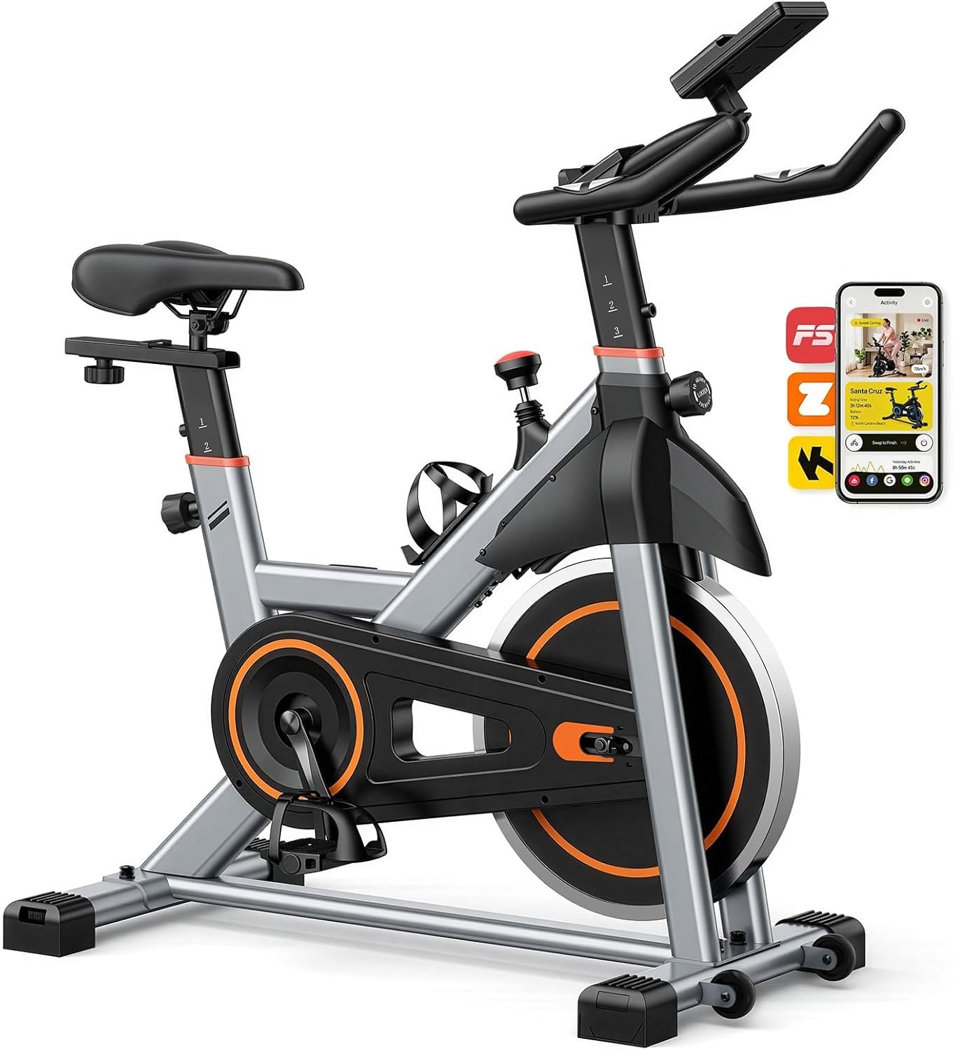 OLIXIS Exercise Bike with APP Control, Brake Pad Stationary Bikes with Quiet Magnetic Resistance, Indoor Cycling Spin Workout Bike with 300.0 lbs Weight Capacity, Classic Orange