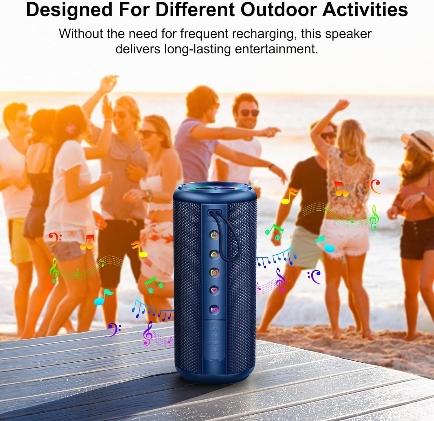 Portable Bluetooth Speaker, Bluetooth 5.4 Wireless Speaker with 20W HD Loud Stereo Sound, 20H Playtime, IP7 Waterproof, LED Lights, TWS Pairing, Built-in Mic, for Outdoor, Party, Home, Gift, Blue - Image 7