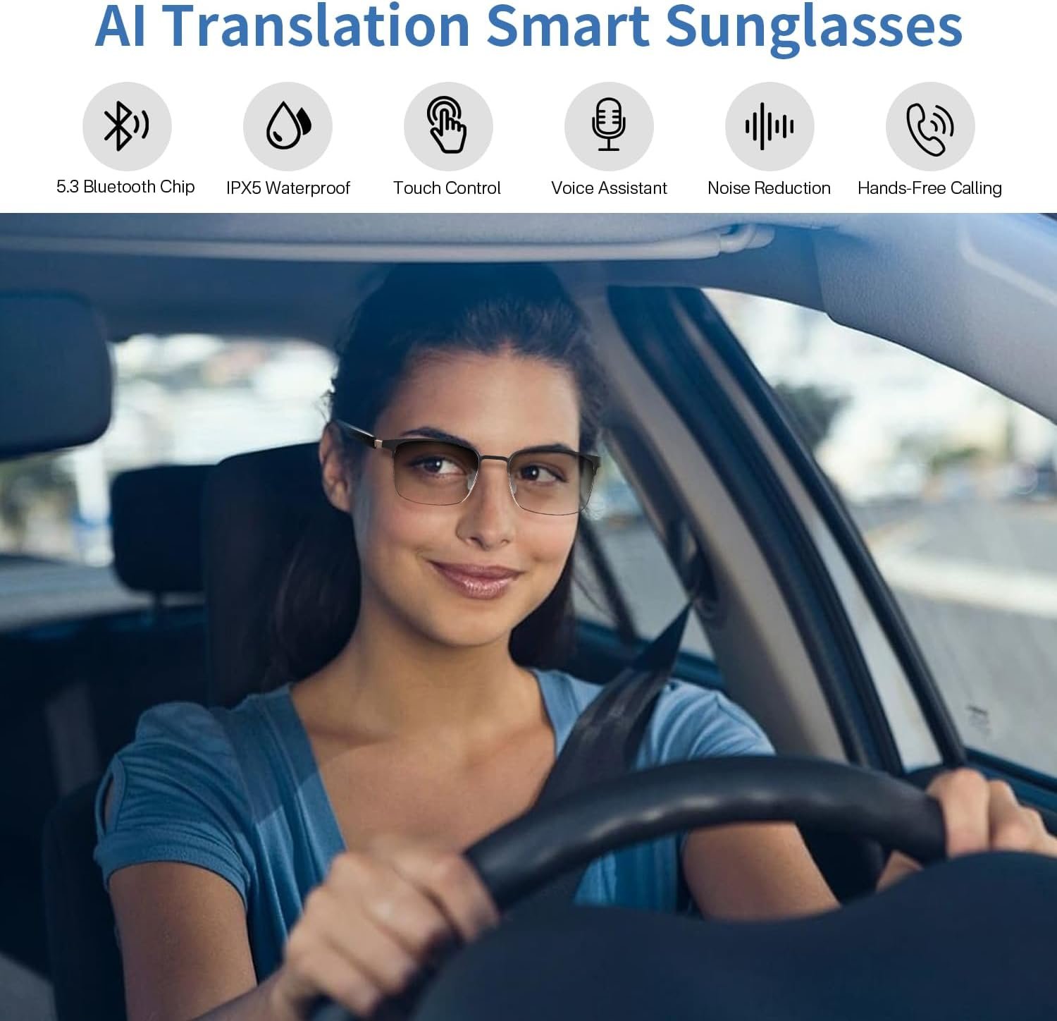 AI Translator Smart Glasses for Men Women, Bluetooth Audio Sunglasses with Photochromic Lenses, Photo Translation, No Subscription, Real-Time Translation(160+Languages) for Travel Business (Gold) - Image 2