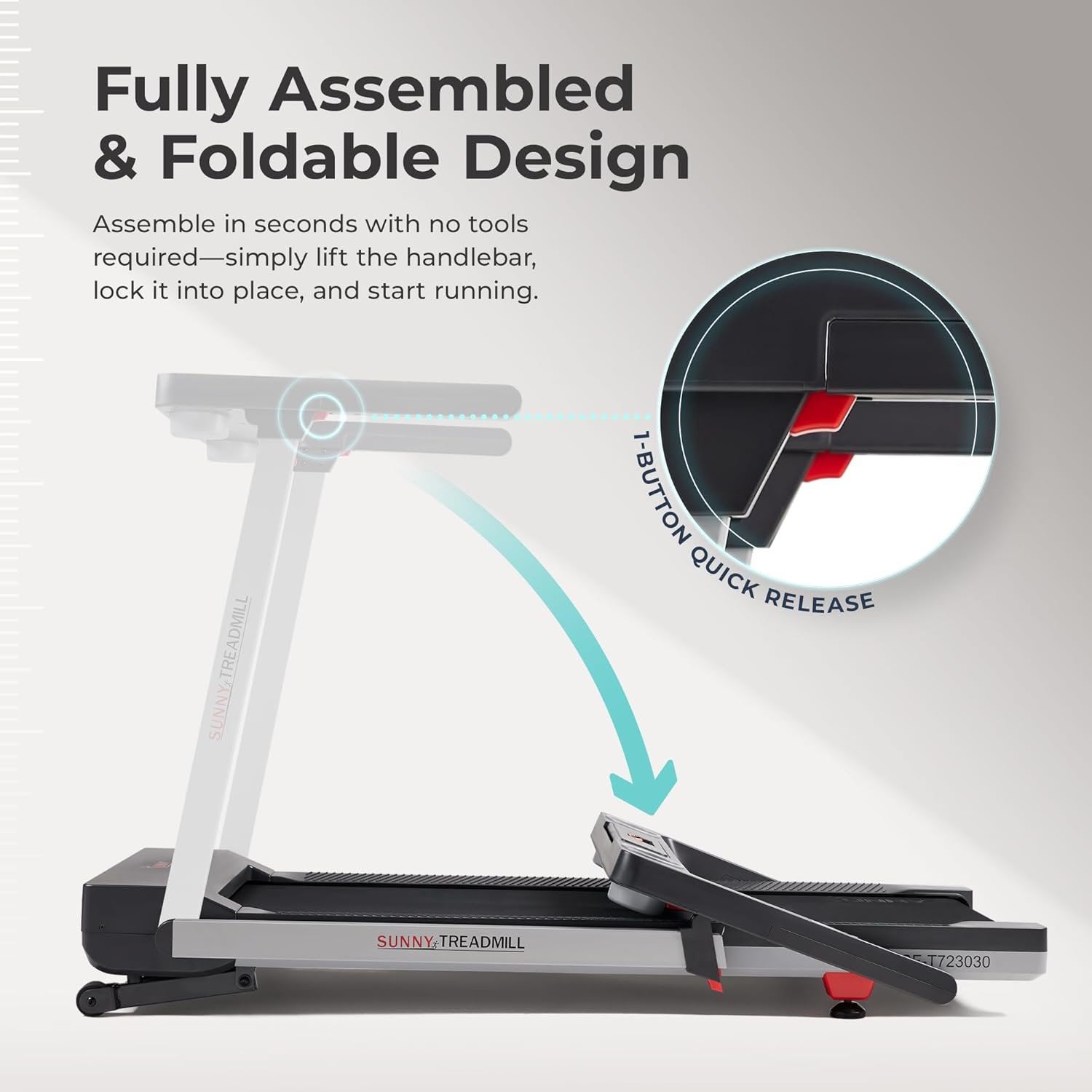 Sunny Health & Fitness Fully Assembled OneClick-Fold 20" Smart Treadmill with Auto Incline & SunnyFit App - Image 3