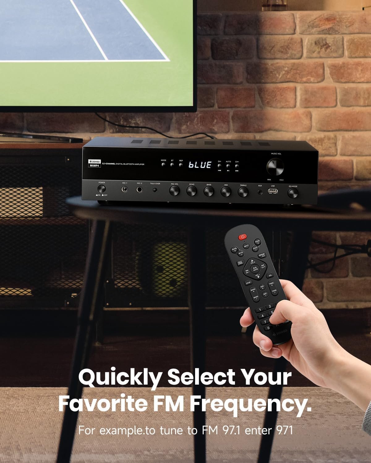 Donner Stereo Receivers, 5.1 Channel Audio Amplifier with Bluetooth 5.3, Optical/Coaxial, USB, FM, 2 Mic-in, Echo, RCA, AC-3 Input for Home, Karaoke, Theater Speakers, 60W/4R & 25W×3 RMS, MAMP4 - Image 5