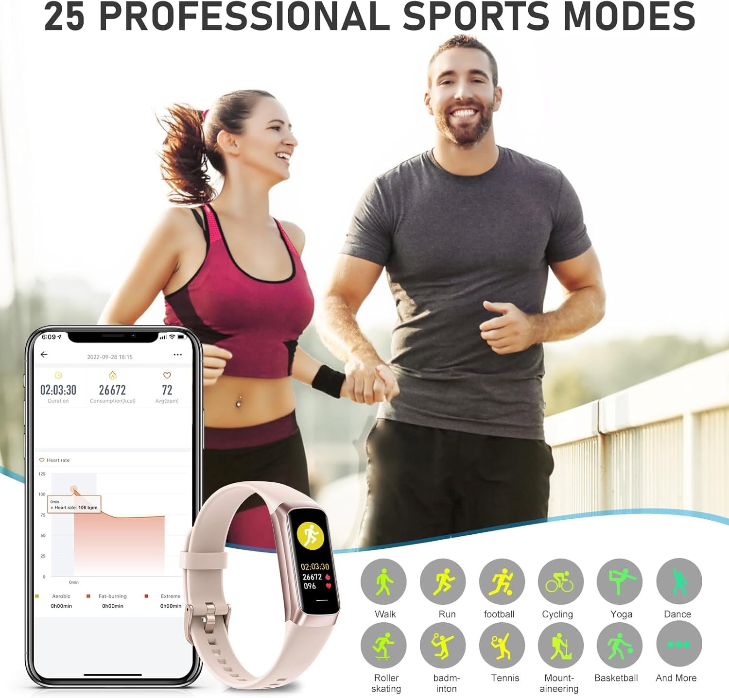 Fitness Tracker with 24/7Heart Rate, Blood Pressure, Sleep Tracking, Calorie, Activity Tracker with 1.1" AMOLED Color Screen, Waterproof Step Tracker for Android iPhones Women Men - Image 4