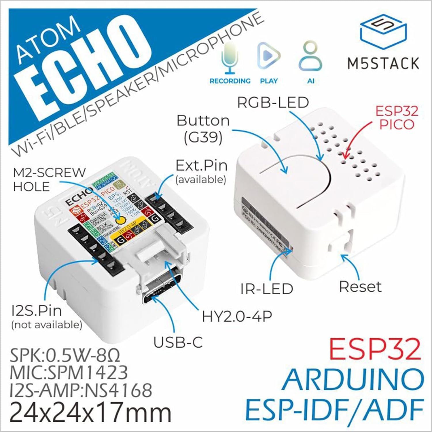 M5Stack Atom Echo Smart Speaker Dev Kit - Image 2