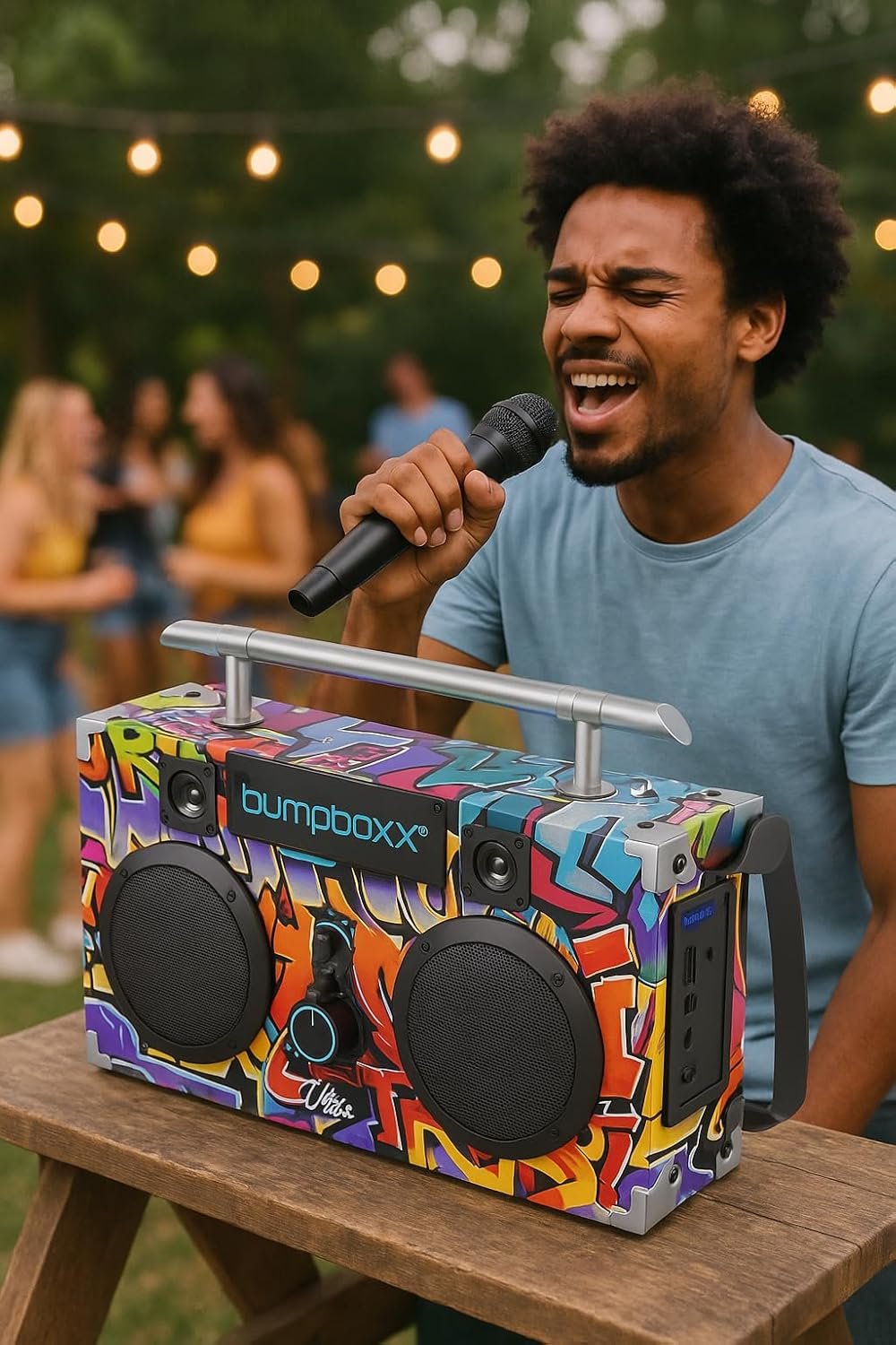 Bumpboxx Bluetooth Boombox Ultra Plus | Retro Boombox with Bluetooth Speaker | Includes Rechargeable Lithium Battery, Carrying Strap & Mic | Easy to Carry | NYC Graffiti - Image 3