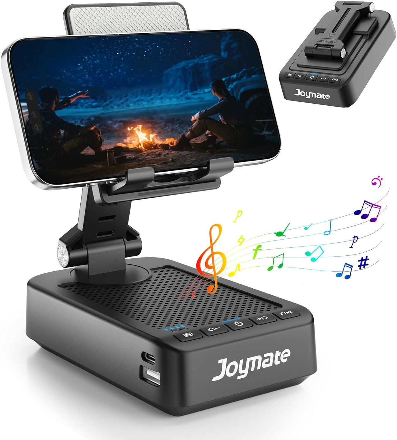 Gifts for Men Women, Phone Stand with Bluetooth Speaker and Charging Function 360° Rotable Angle Adjustable Cell Phone Holder with HD Stereo Sound Fits All Phones,Tablet (Black) - Image 8