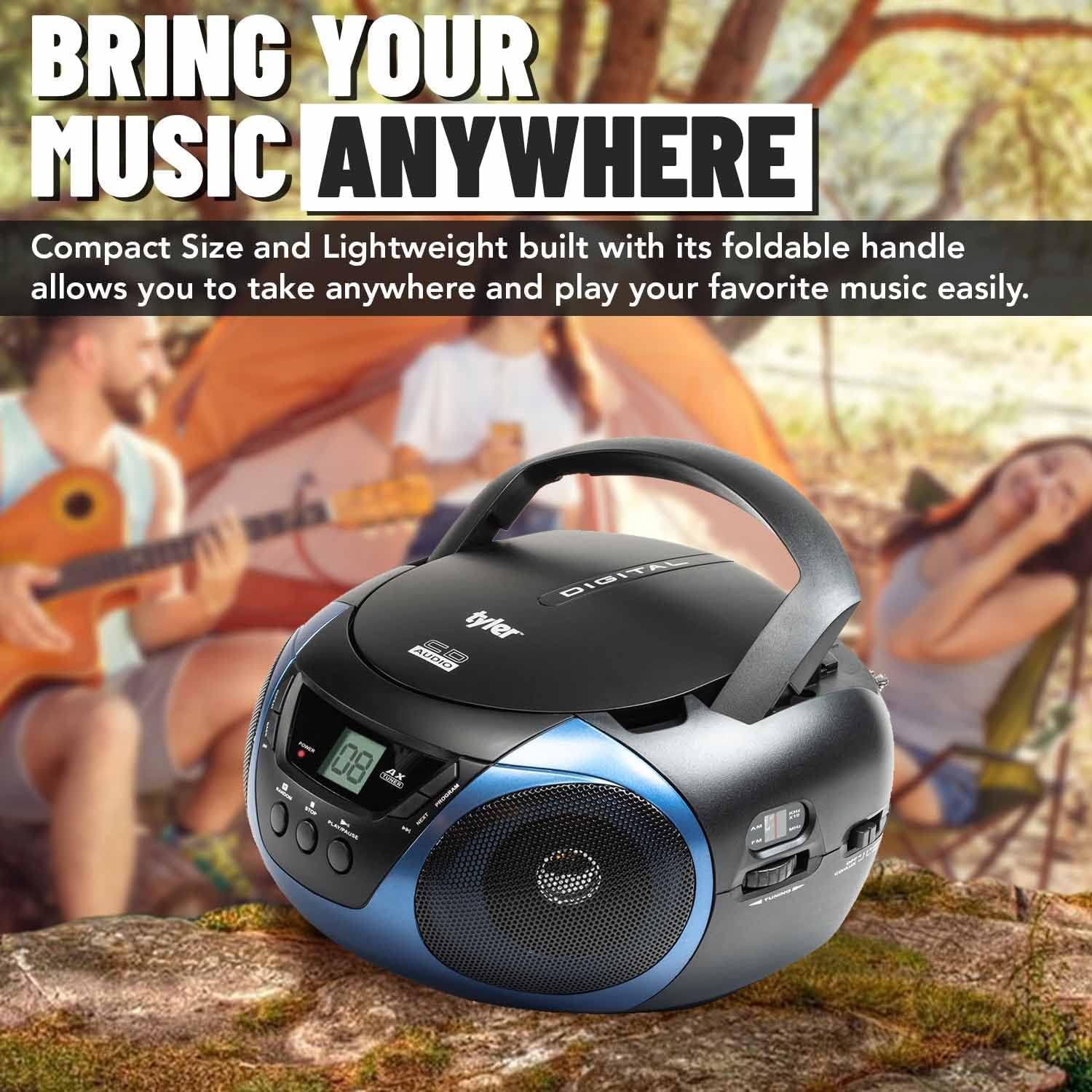 Tyler Portable Boombox CD Player AM/FM Radio Combo, Dynamic Boom Box CD Players for Home/Outdoor Portable Stereo with Speakers, Long Antenna for Best Reception Aux Input/3.5mm Headphone Jack, Blue - Image 3