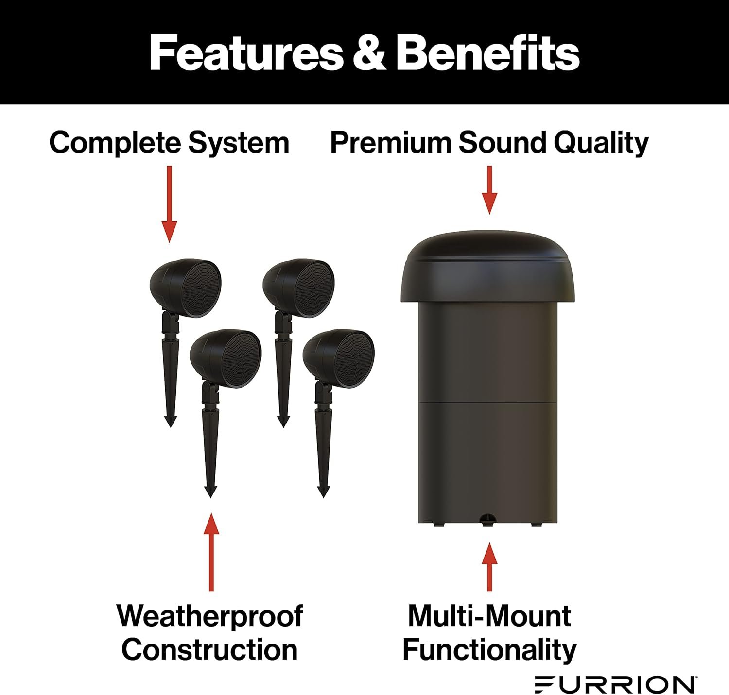 Furrion Aurora Veranda Series Outdoor Landscape Speaker System - Waterproof 4.1 Channel with 4” 100W Satellite Speakers and 10” 150w Subwoofer- for Patios, Decks and Gardens - Image 3
