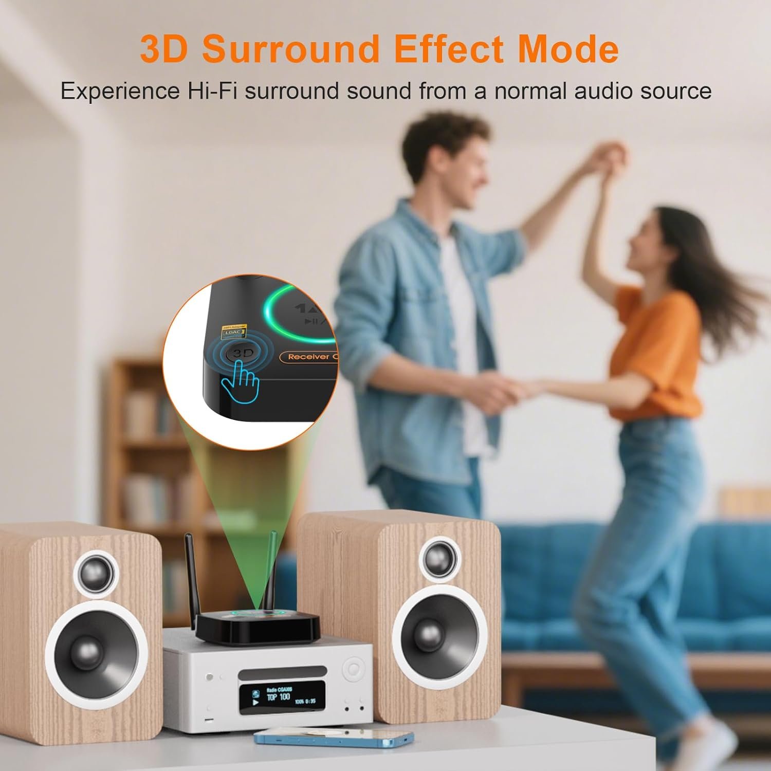 1Mii B06Ultra Bluetooth 5.3 Receiver with LDAC for Hi-Res Wireless Audio, HiFi Bluetooth Audio Adapter w/Audiophile DAC, 3D Surround aptX HD Low Latency, Optical AUX 3.5mm Coaxial for Home Stereo - Image 6