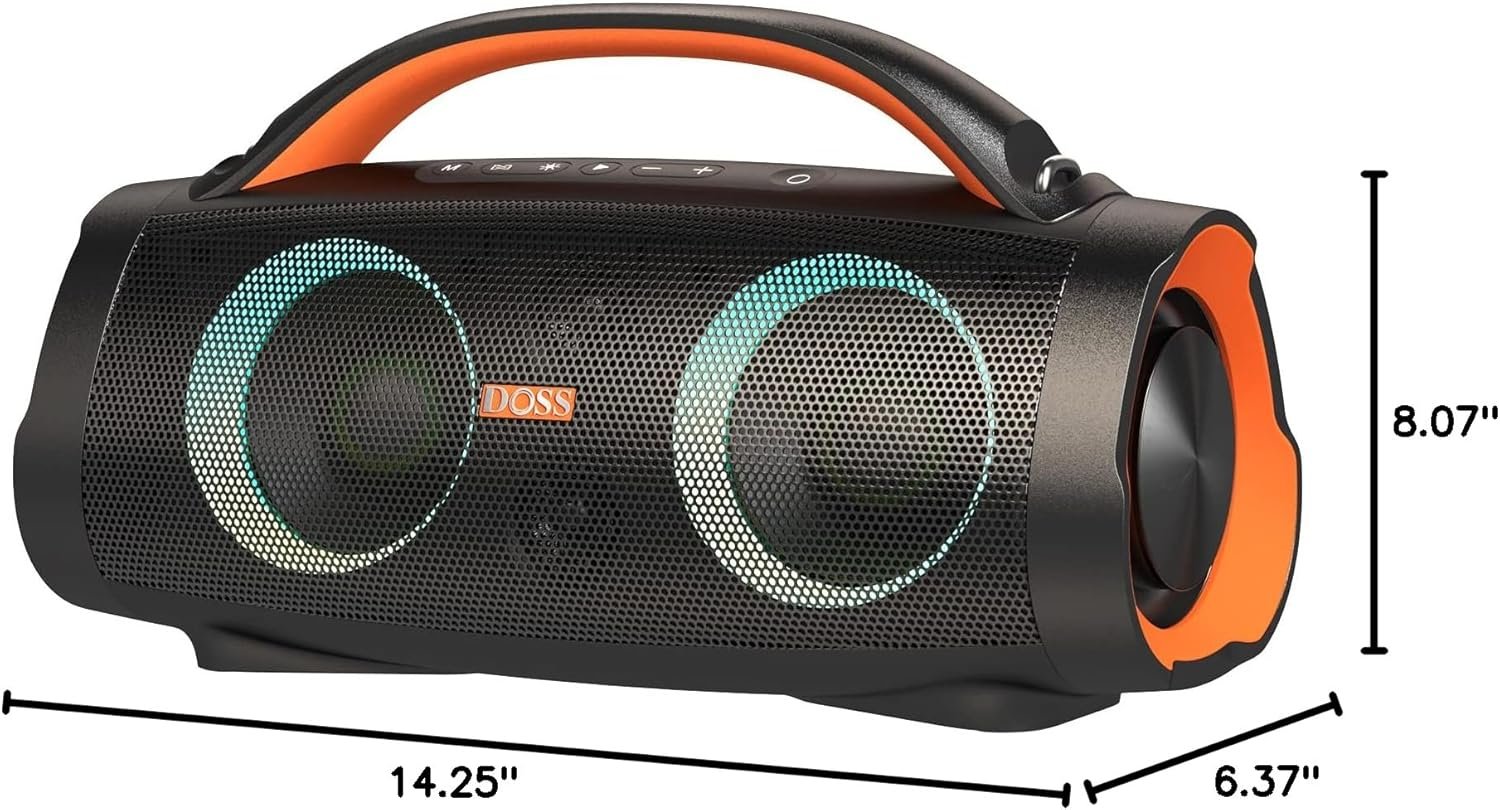 DOSS Extreme Boom Pro 100W Loud Outdoor Speaker, 2+2 Channel, IPX6 Waterproof, Bluetooth 5.3, 20H Playtime, Dynamic RGB Lights, Portable Speaker for Camping, Beach, Pool, Working Outside - Orange - Image 10