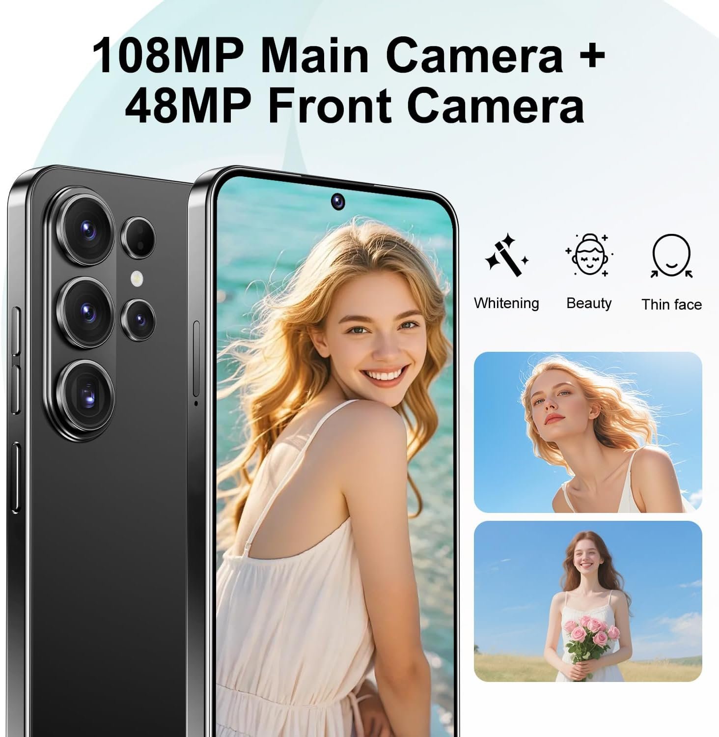 Unlocked Phone I26 Ultra Android Phone 10-core 12GB+512GB Cell Phone 7 inch HD Screen Mobile Phone 108MP+48MP Camera 6800 mAh Extra Large Battery 5G Dual SIM (Black) - Image 6