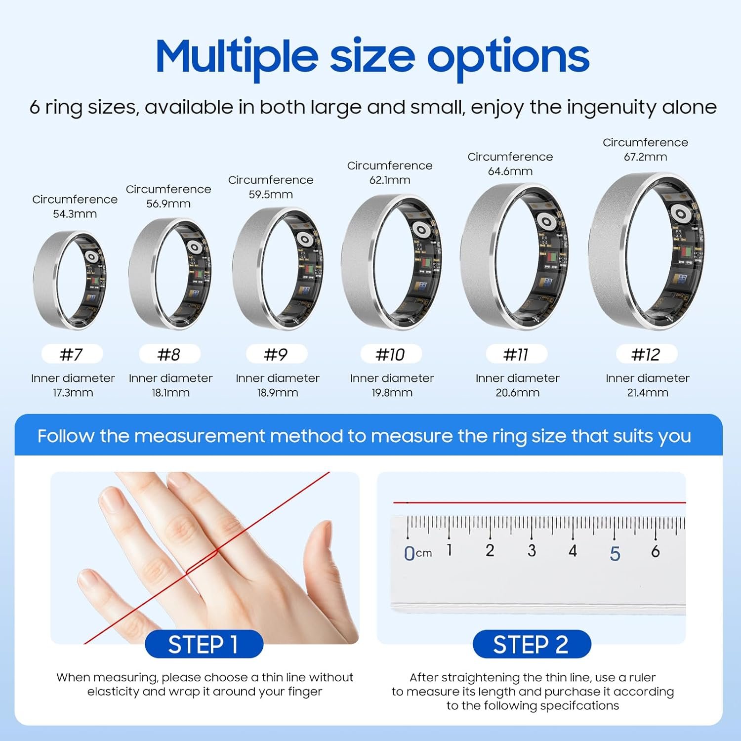 Smart Health Ring, Featuring Stress and Sleep Monitoring Functions, Compatible with iOS and Android,Waterproof Fitness Tracker for Women & Men, No Subscription Fee. (Silver, 9) - Image 2