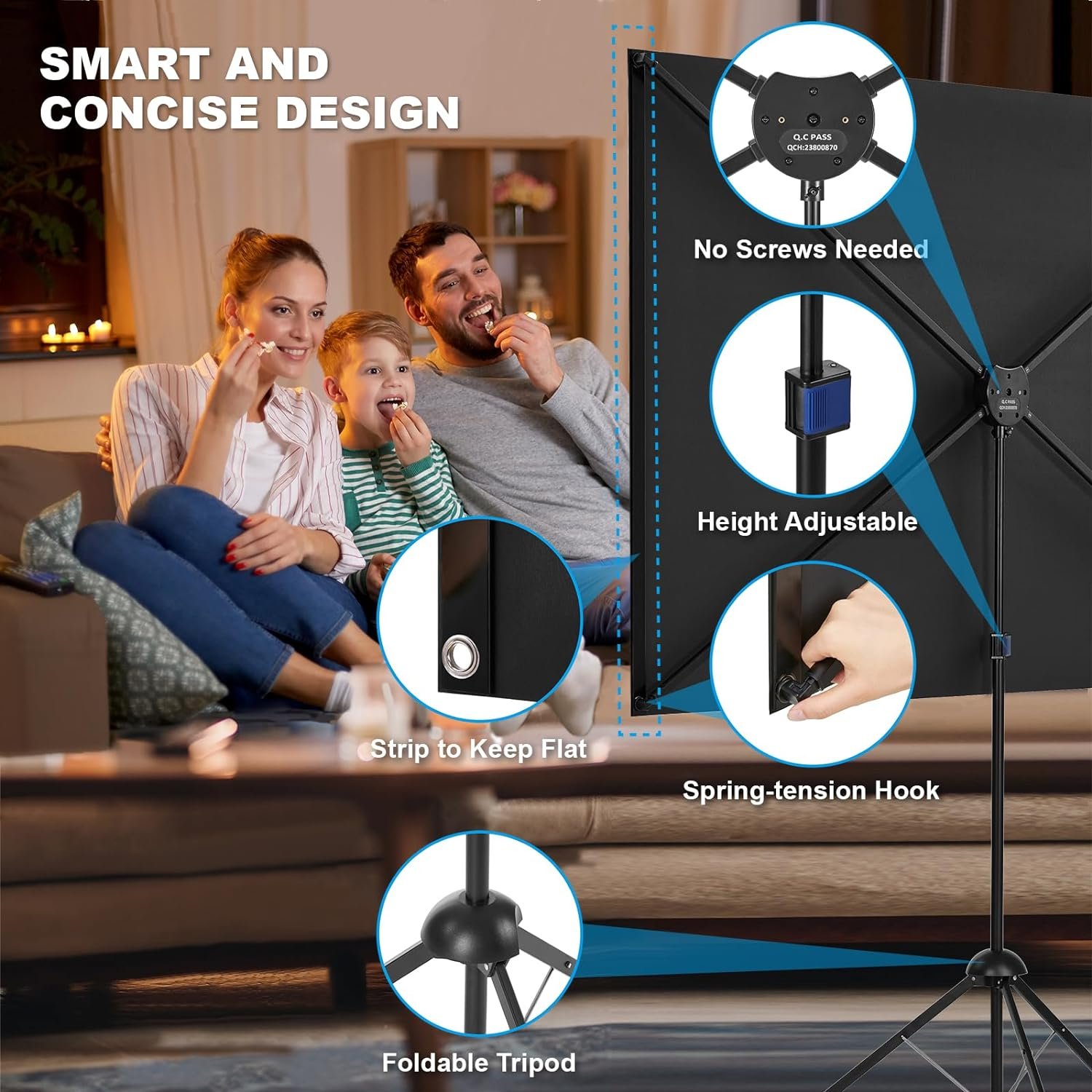 Projector Screen with Stand, Outdoor Projector Screen 16:9 and Tripod Stand, Portable Projection Screen with 1.2 Gain, Lightweight and Compact, Easy Setup, Idea for Home Cinema, Backyard, (120 Inch). - Image 3