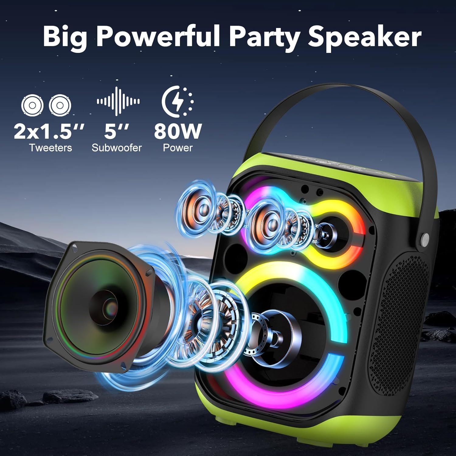 Portable Bluetooth Speakers 80W Big Powerful Wireless Outdoor Loud Stereo Deep Bass Sound Boombox TWS Home Party Speaker with Subwoofer LED Lights - Image 2