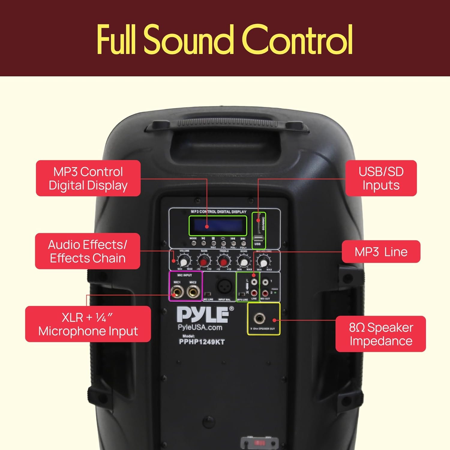 Wireless Portable PA Speaker System - 1800W High Powered Bluetooth Compatible Active + Passive Pair Outdoor Sound Speakers w/ USB SD MP3 AUX - 35mm Mount, 2 Stand, Microphone, Remote - Pyle PPHP1249KT - Image 6
