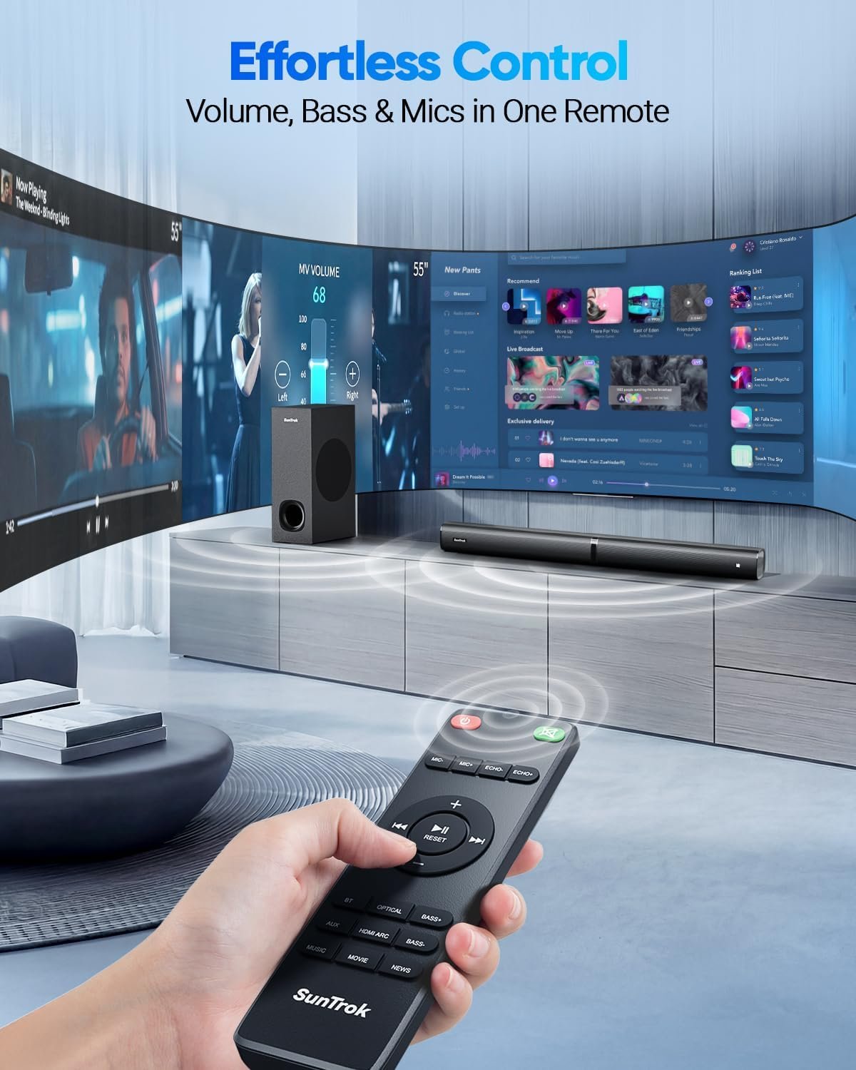 Soundbar with Subwoofer for TV, Home Theater Bluetooth 5.3 Speaker System with 2 Wireless Karaoke Microphones, Surround Sound Audio with HDMI ARC, Optical, AUX, USB for Movie, Music, Family Party - Image 9